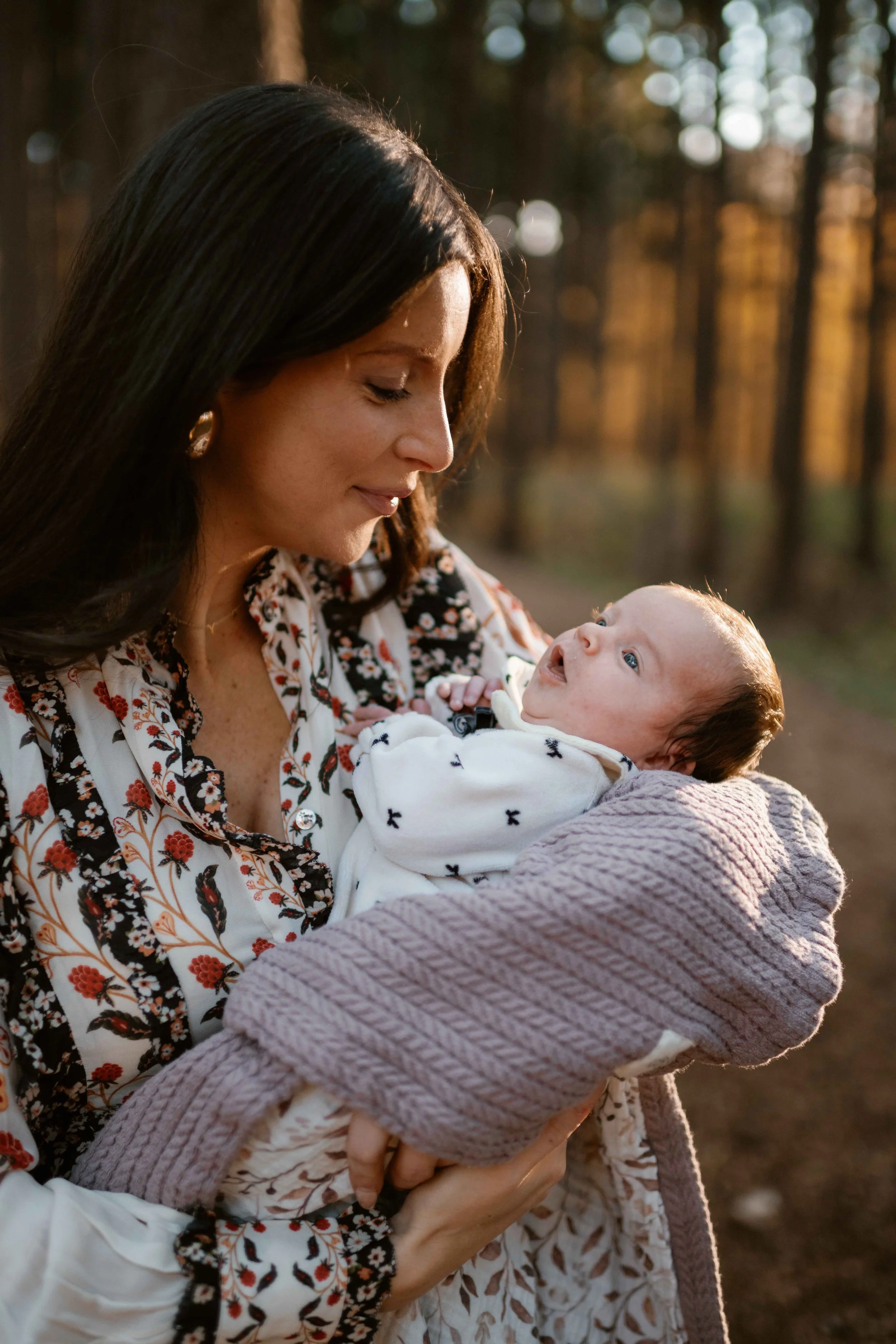 mama and newborn baby in the fall at Morton Arboretum Lisle IL 