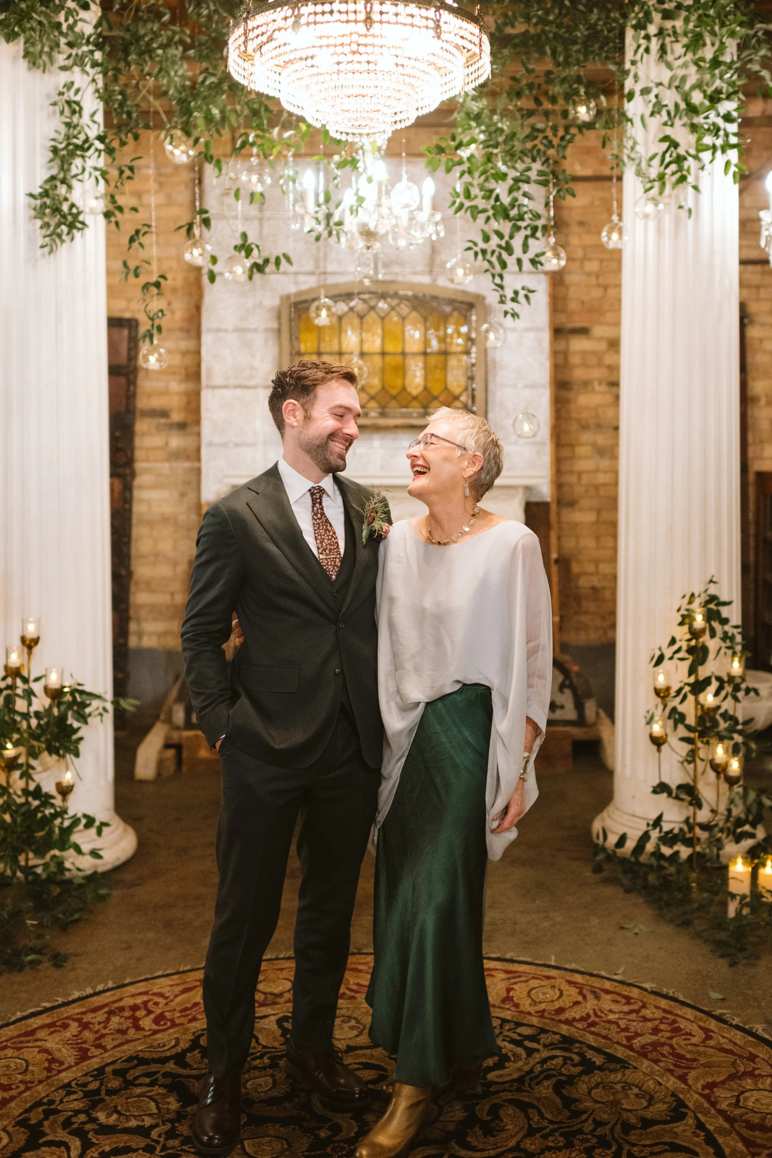Groom and his mom during family photos at Salvage One in Chicago IL