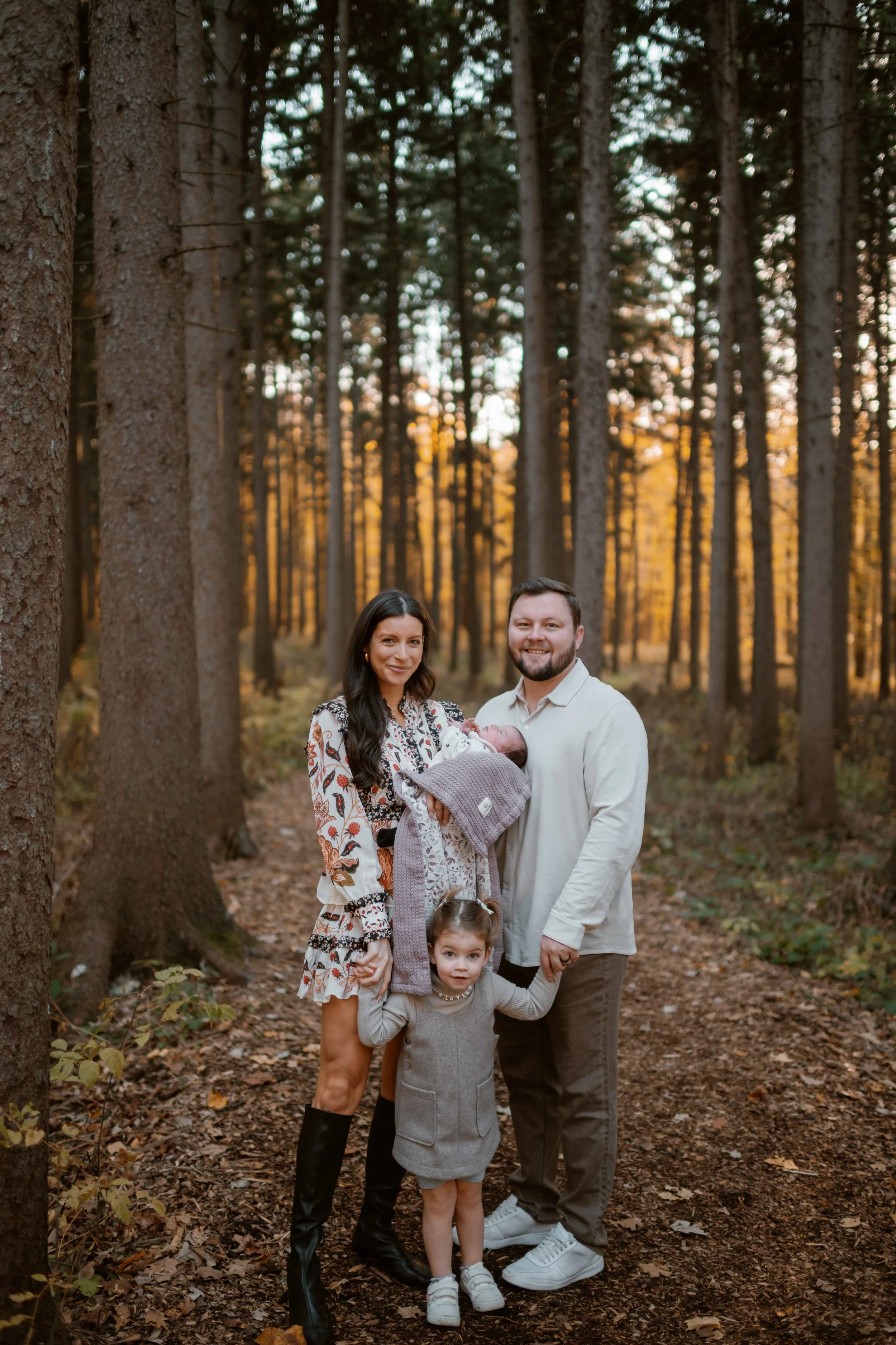 family photo in the fall all smiling at Morton Arboretum Lisle IL 