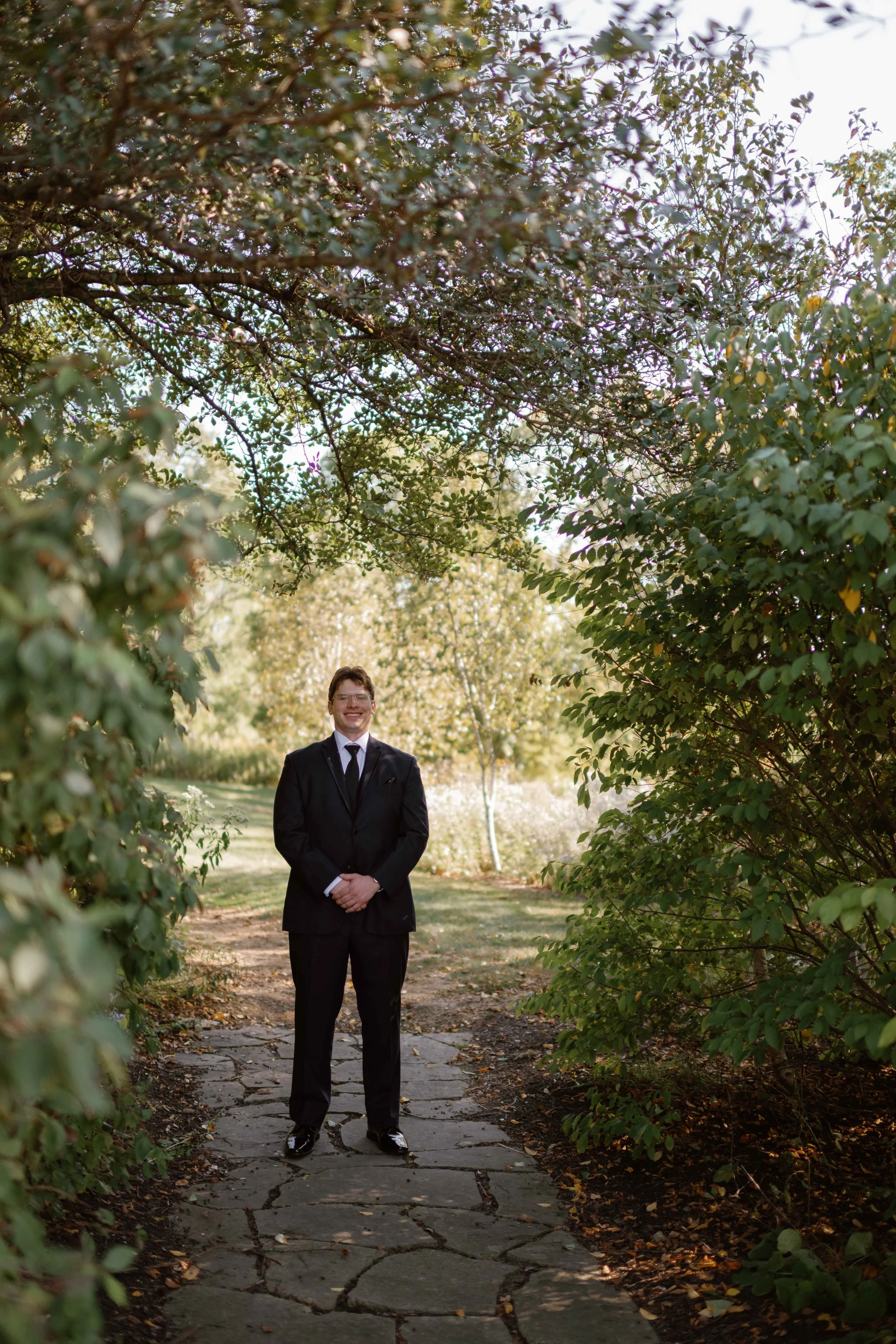 groom Waiting for the first look at Independence Grove Forest Preserve