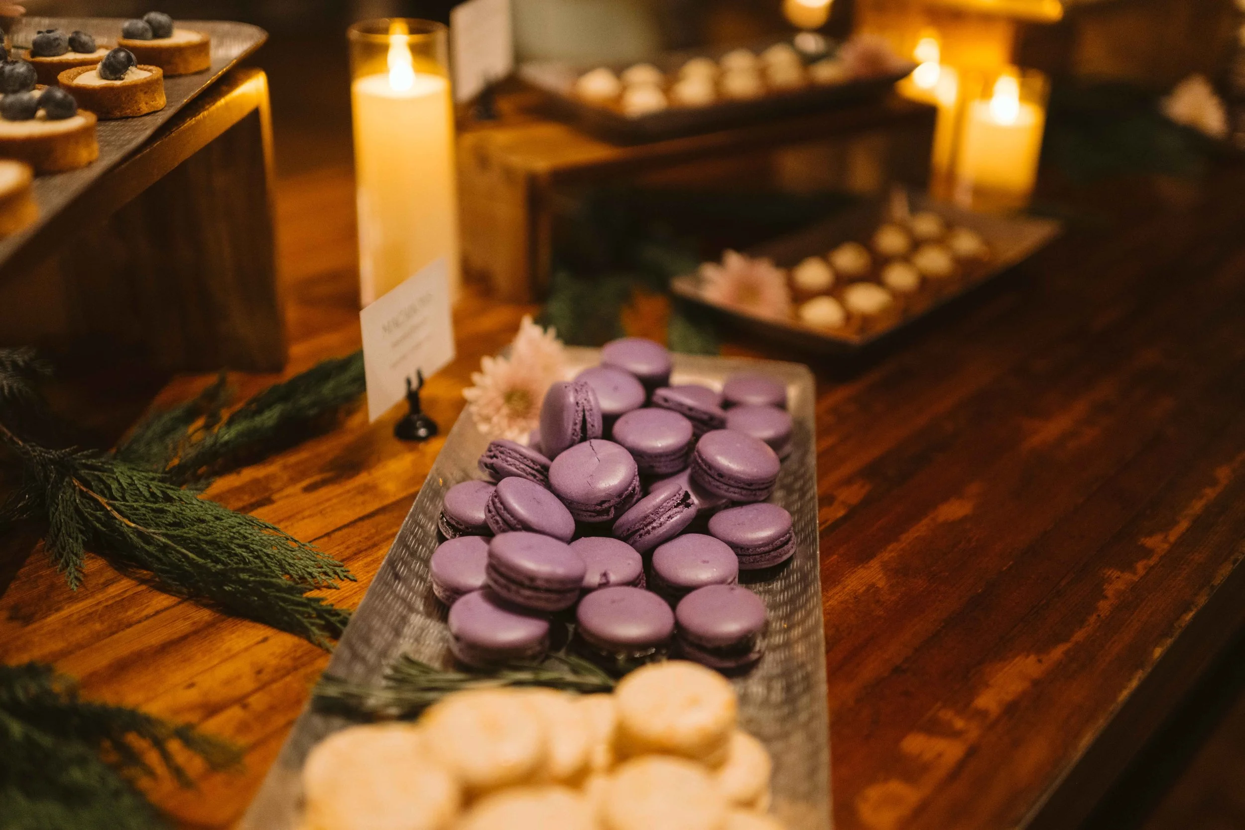 salvage one chicago wedding reception purple macaroons 