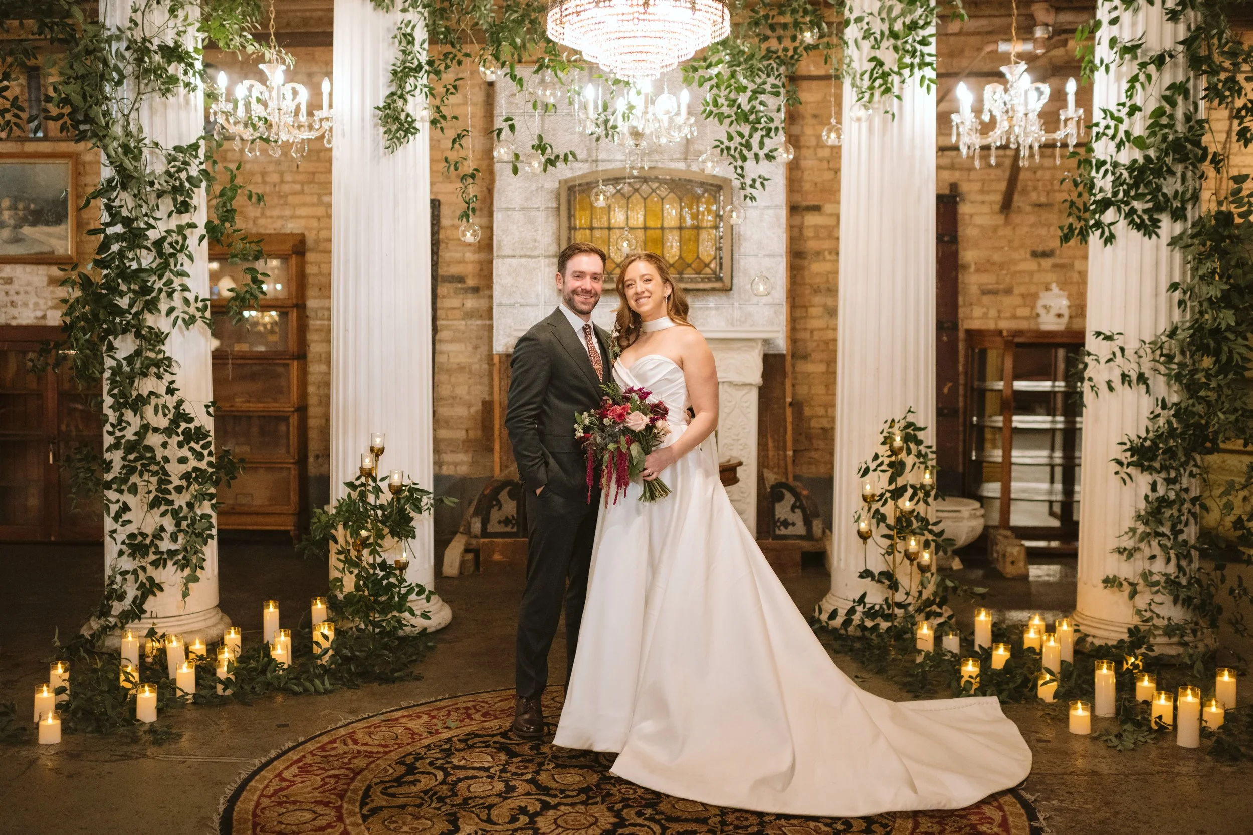 Portrait of bride and groom at Salvage One in Chicago IL