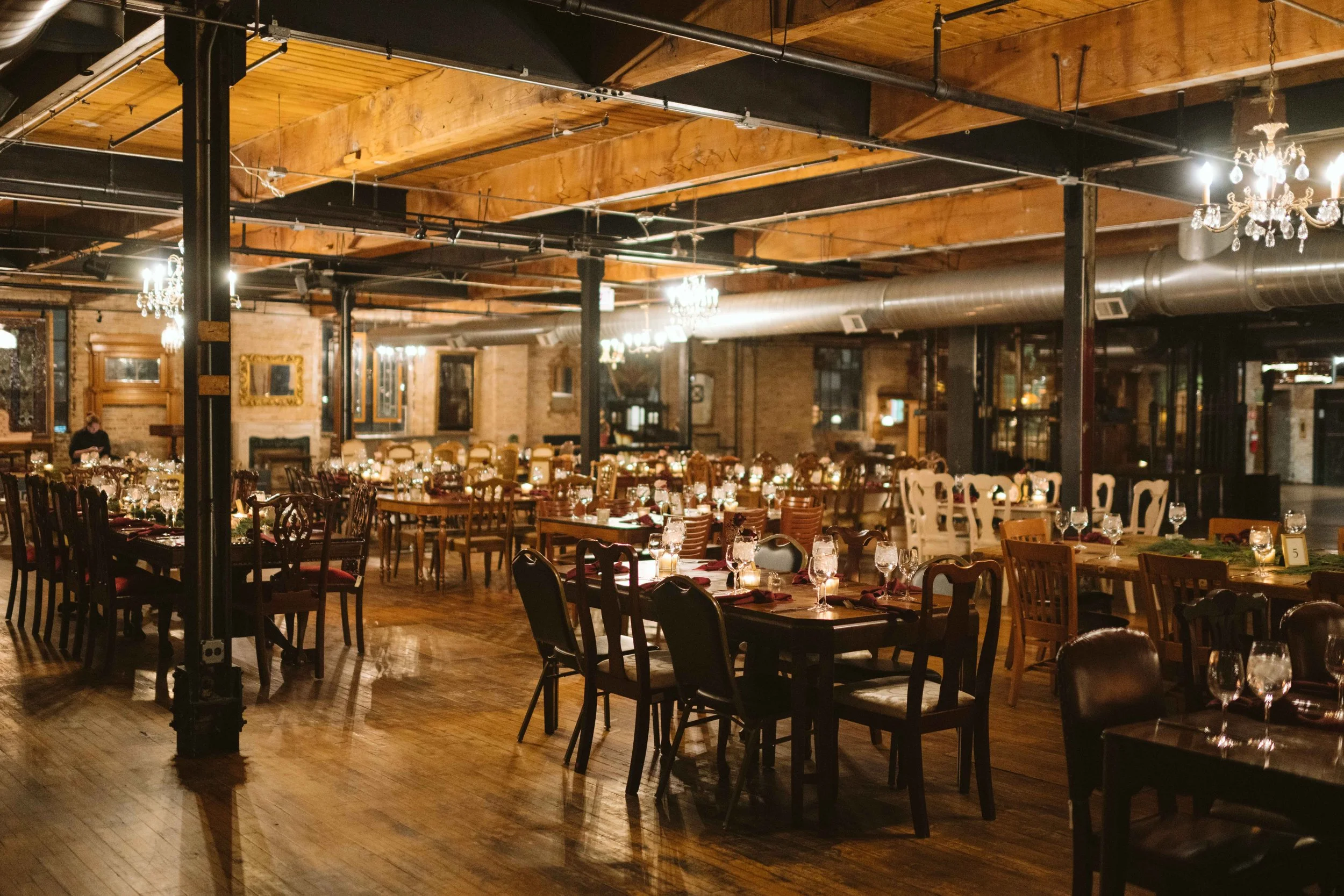 Reception decor and set up at Salvage One Chicago wedding 