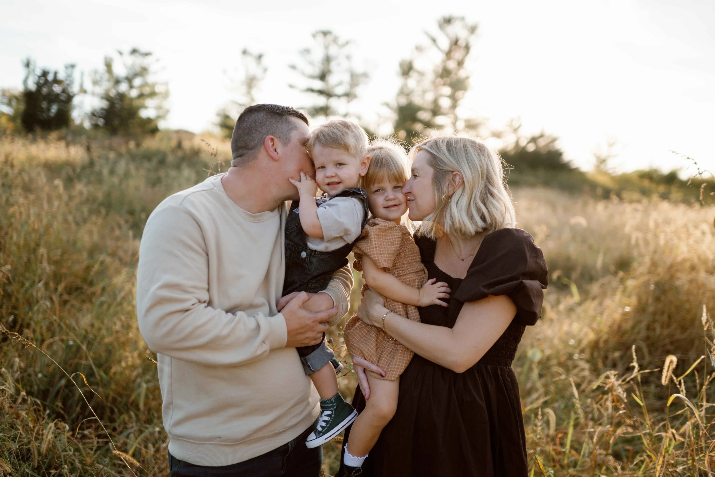 Blackwell Forest Preserve Wheaton family photos double kiss on cheek