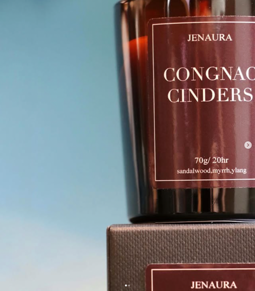 cognac cinders luxury scented candle with packaging aesthetic samll