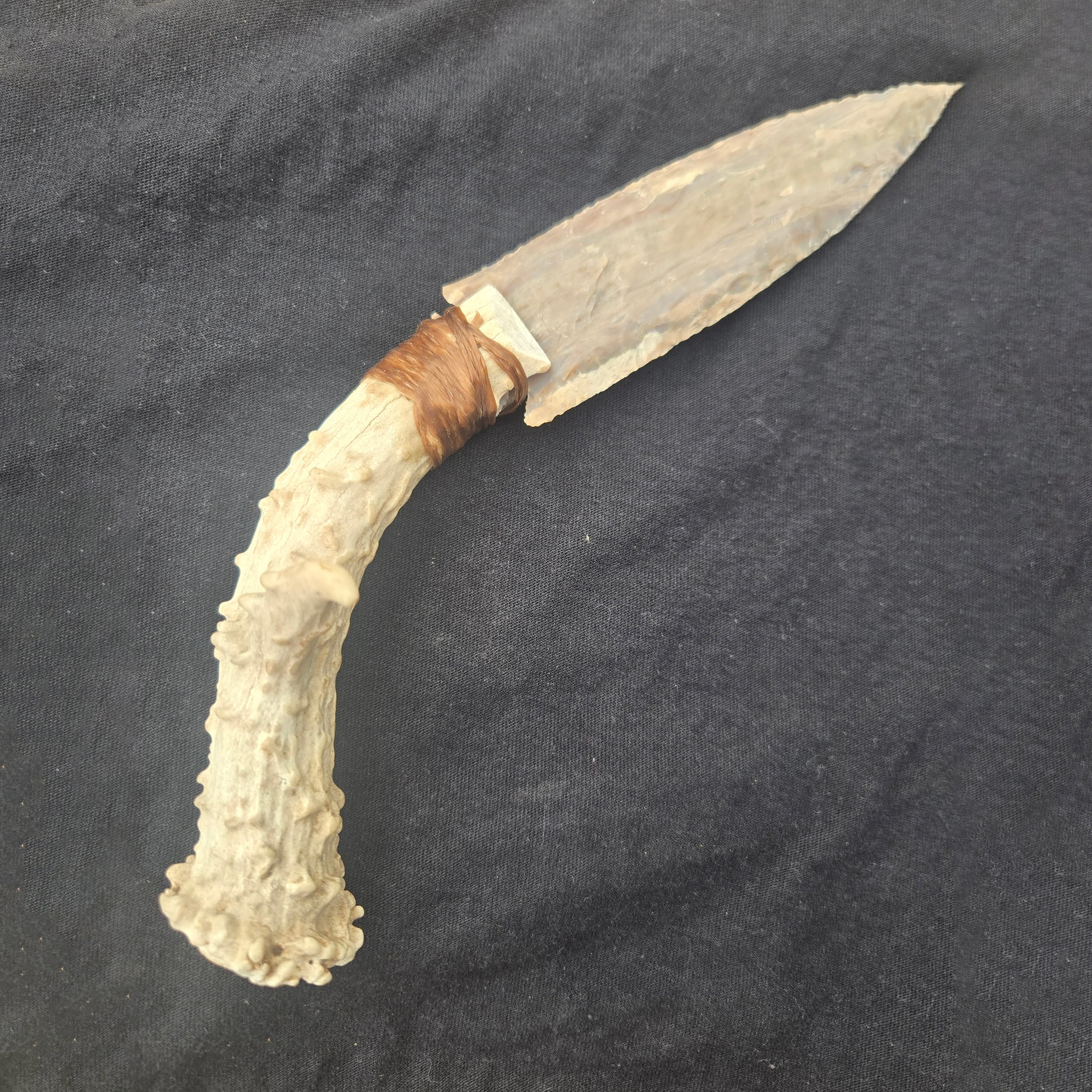 Handmade Flint and Antler Knife