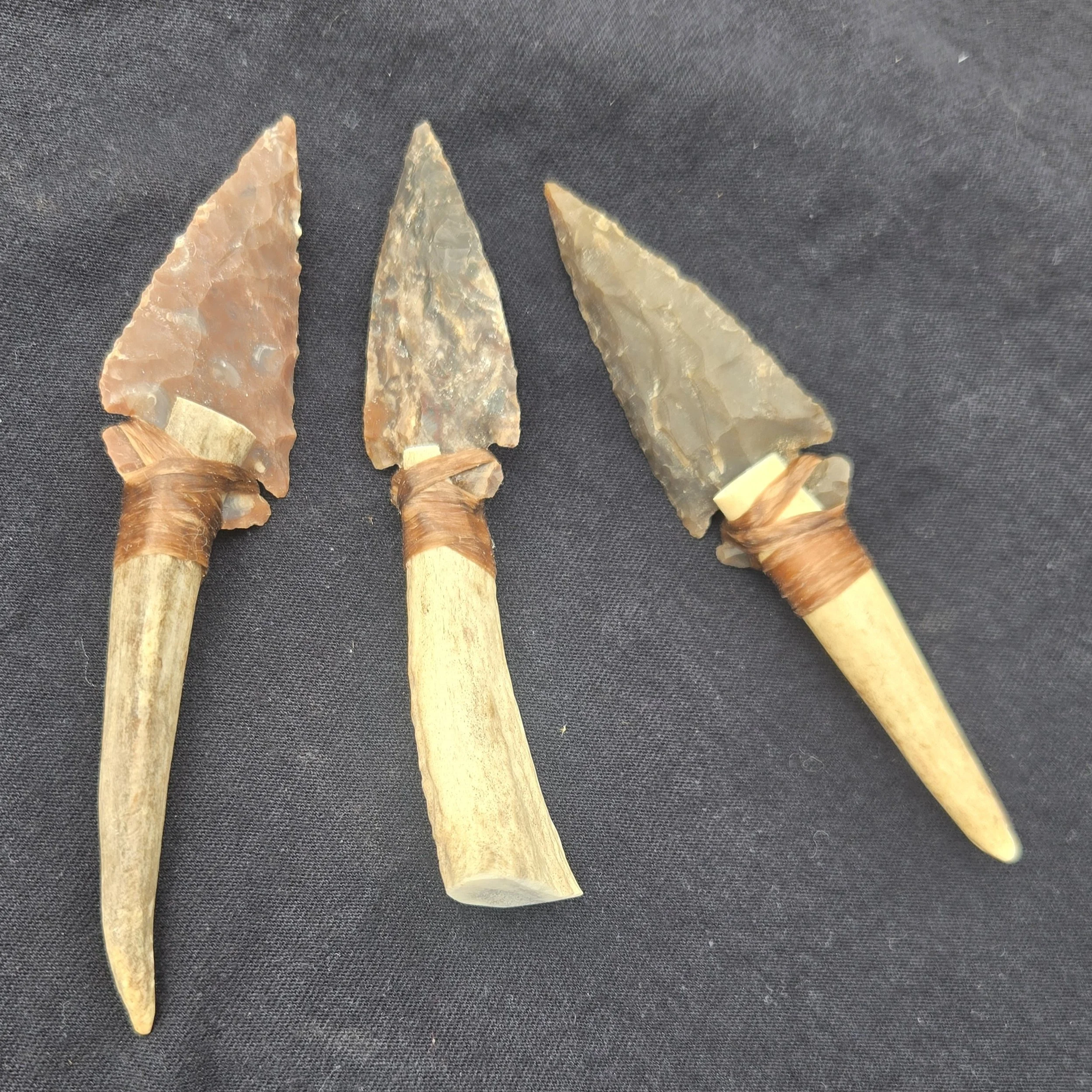 Handmade Knapped Jasper & Chert Knives with Antler Handles
