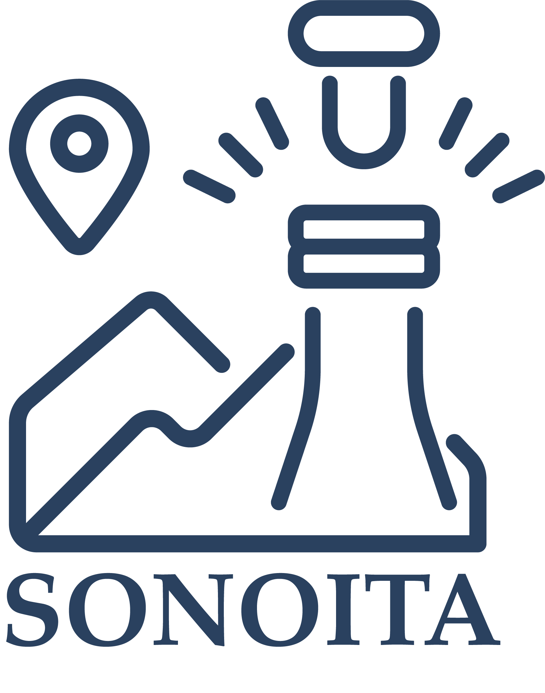 Line art logo with mountain, upward arrow, and sun above, with the word "Sonoita" below.
