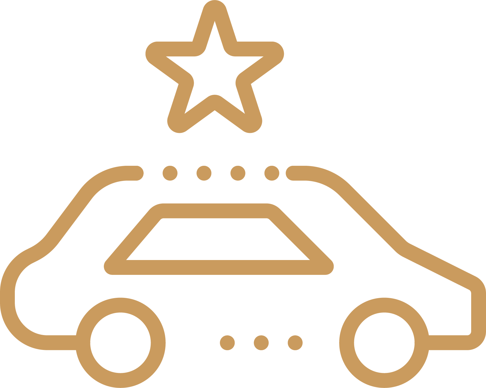 Outline illustration of a police car with a star symbol on top.