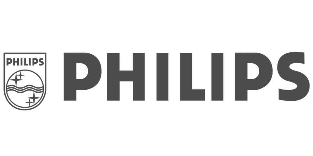 Das Bild zeigt das Philips-Logo, das aus einem stilisierten Ozean und einer Weltkugel besteht, gefolgt vom Markenname in großen, schwarzen Buchstaben.