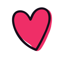 Pink heart with black outline