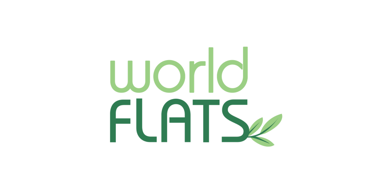 World Flats logo, with a small green leaf beside the text