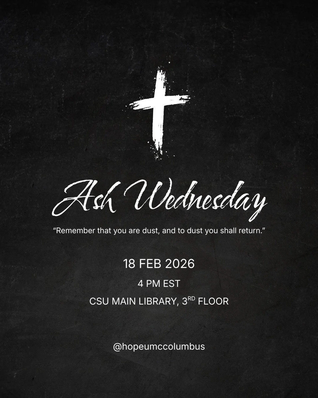 Ash Wednesday marks the beginning of Lent, the season leading to Easter.

At this quiet, honest service, we receive ashes on our foreheads in the shape of a cross and hear the words:

&ldquo;Remember that you are dust, and to dust you shall return.&r