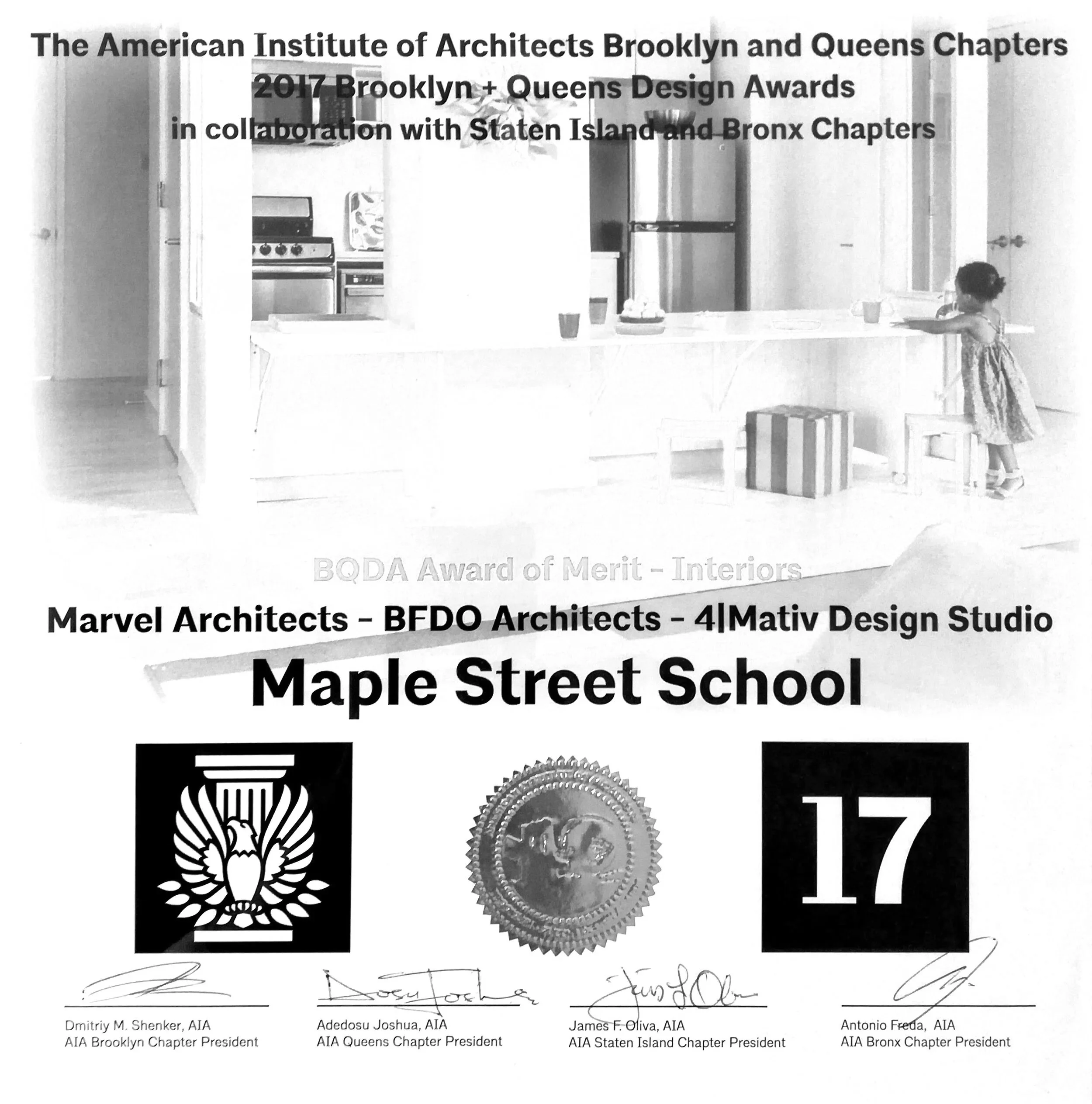 Document recognizing achievements of various architecture chapters, with signatures and official seals, including names of chapter presidents.