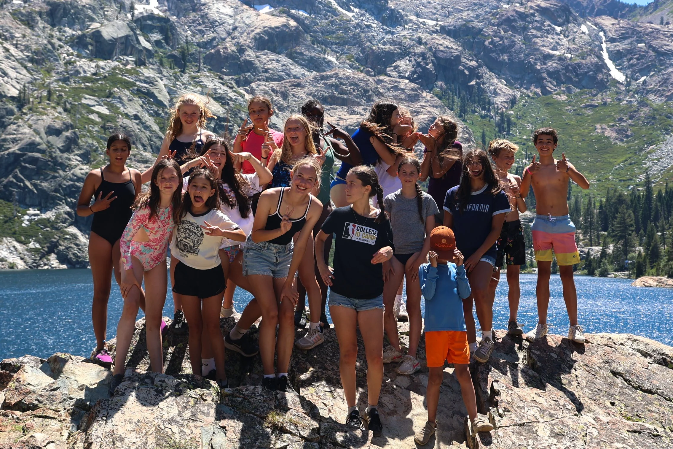 Campers hiking and bonding in the Sierra mountains