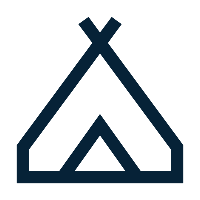 Simple camp tent icon with a triangular roof and open doorway