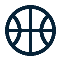 A dark blue basketball icon
