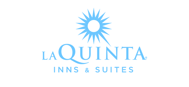 Logo for La Quinta Inns & Suites featuring a blue sunburst design above the text.