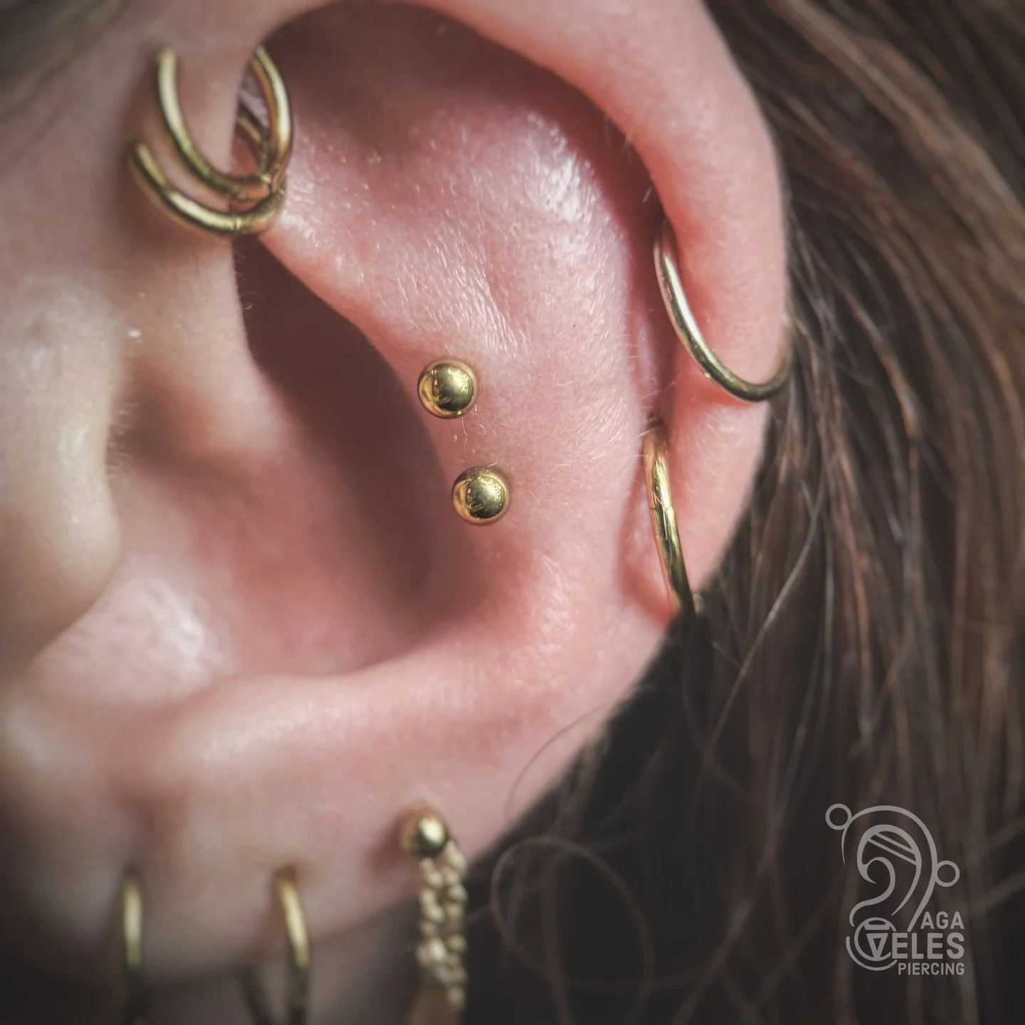 She normally pierces herself.
This time she said, &ldquo;Surprise me.&rdquo; 🤩

I went with a double contra conch - bold, clean, and perfectly suited to her ear shape.💫

#contraconch #curatedear #anodised #piercingdesign #cork