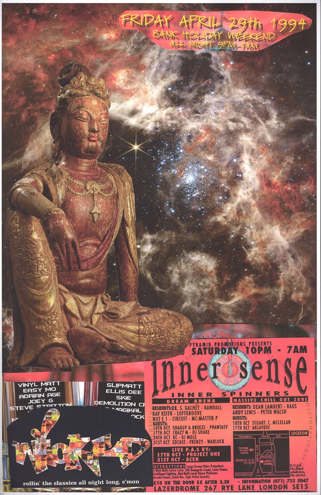 Buddha Rave #14 ... Original rave dance music poster collage art, large card paper reprint ...