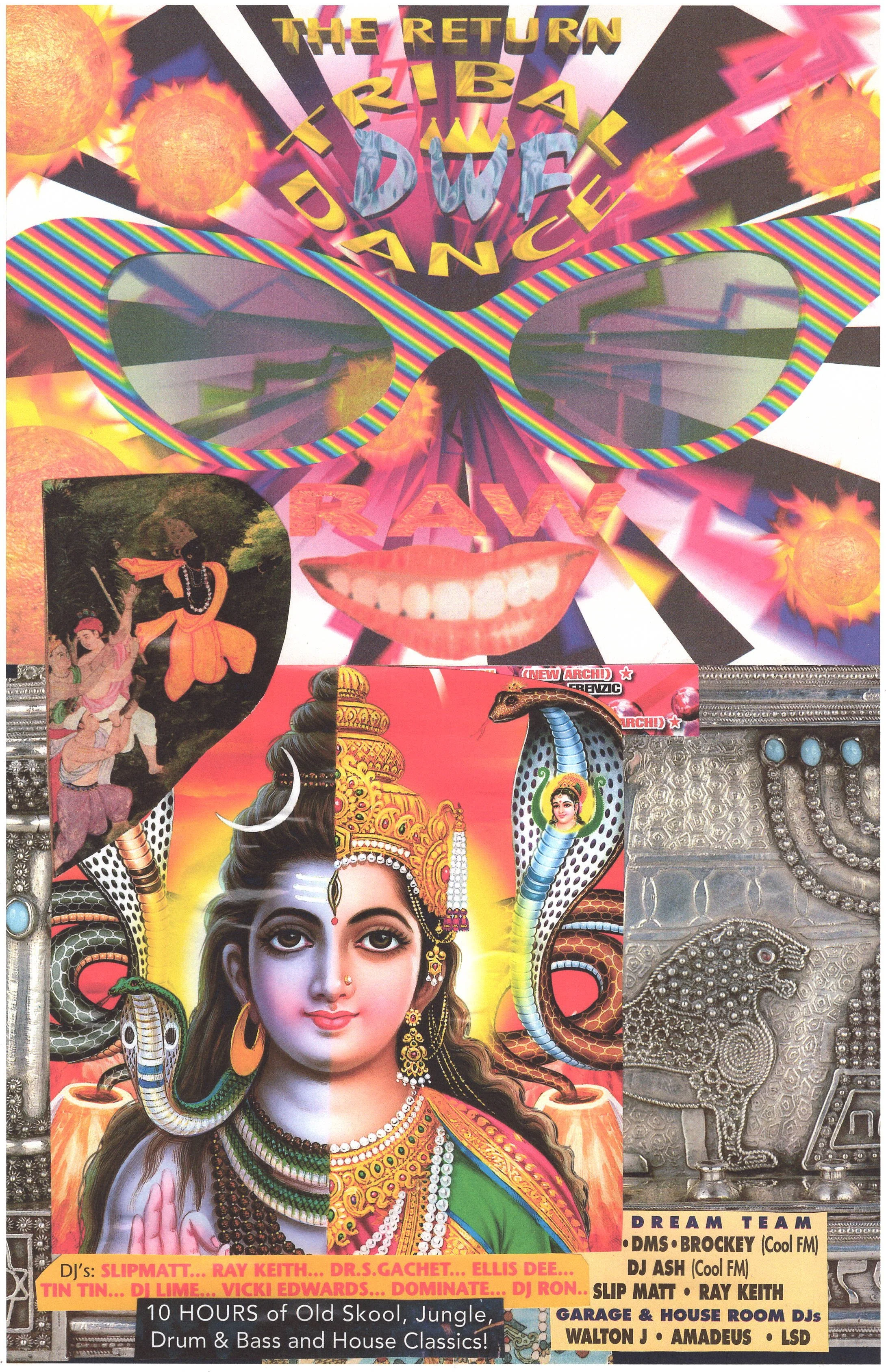 Tribal Rave #2 ... Original rave poster collage artwork, card paper reprint .