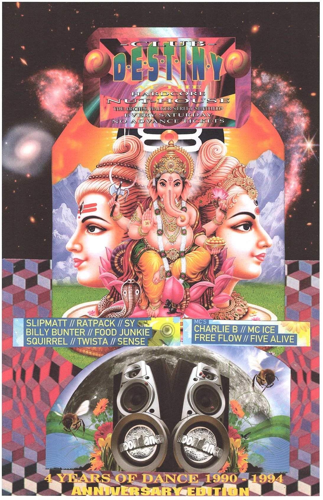 Destiny Rave ... Original rave dance music poster collage art, large card paper reprint ...