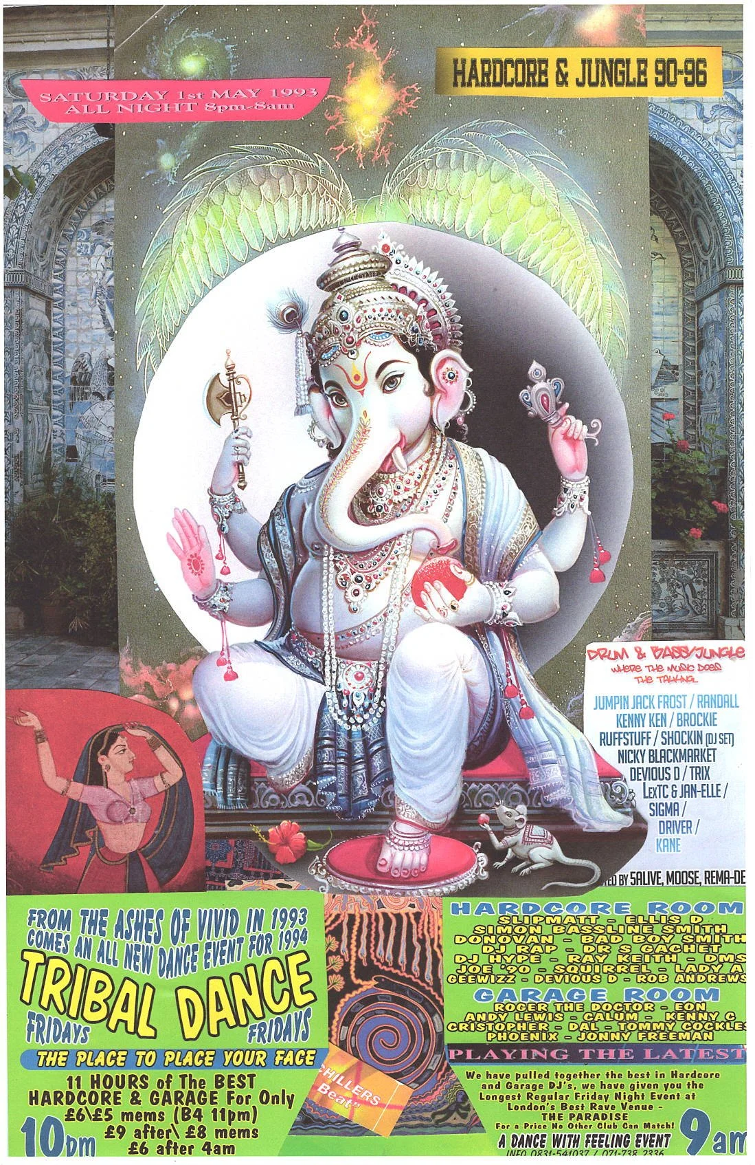 Ganesh Rave #7 ... Original rave dance poster collage artwork, large card paper reprint ...