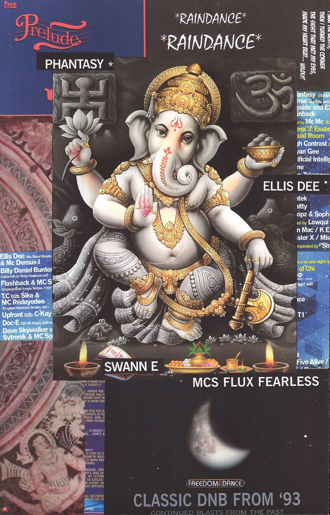 Ganesh Rave #3 ... Original rave dance music poster collage art, large card reprint ...