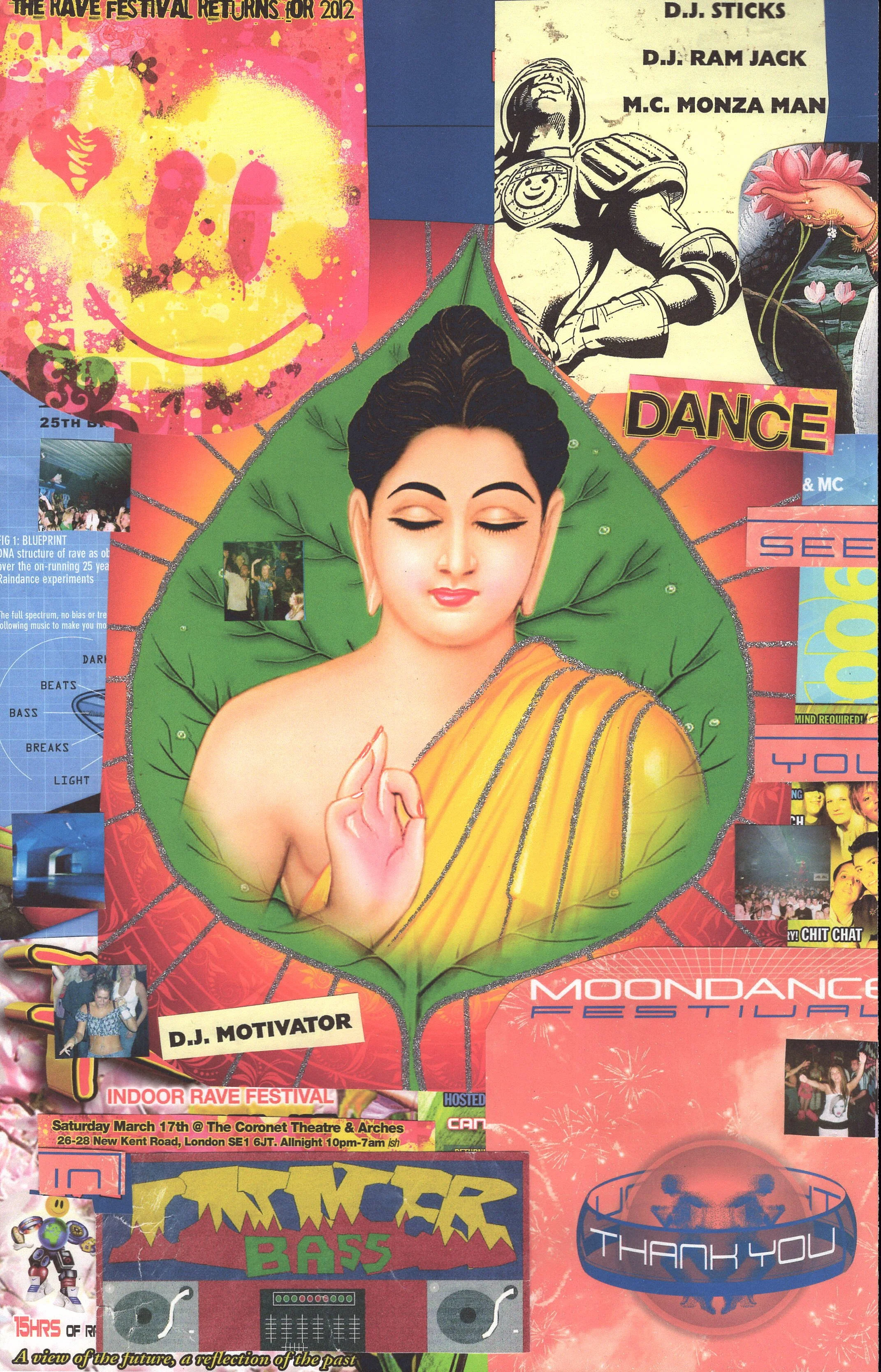 Buddha Rave #6 ... Original rave dance music poster collage artwork, large card paper reprint ...