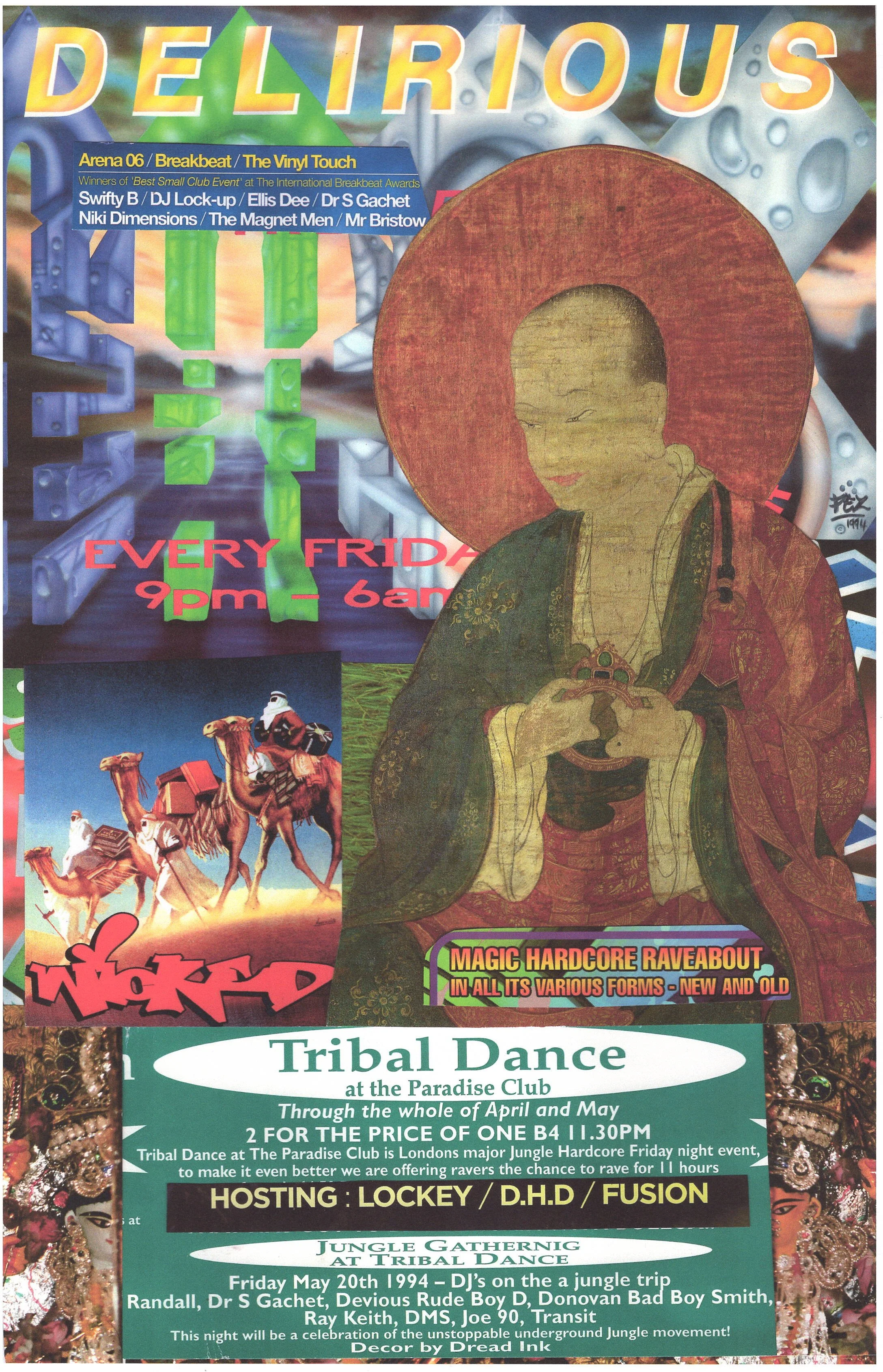 Delirious Rave ... Original rave dance collage artwork, large card paper reprint