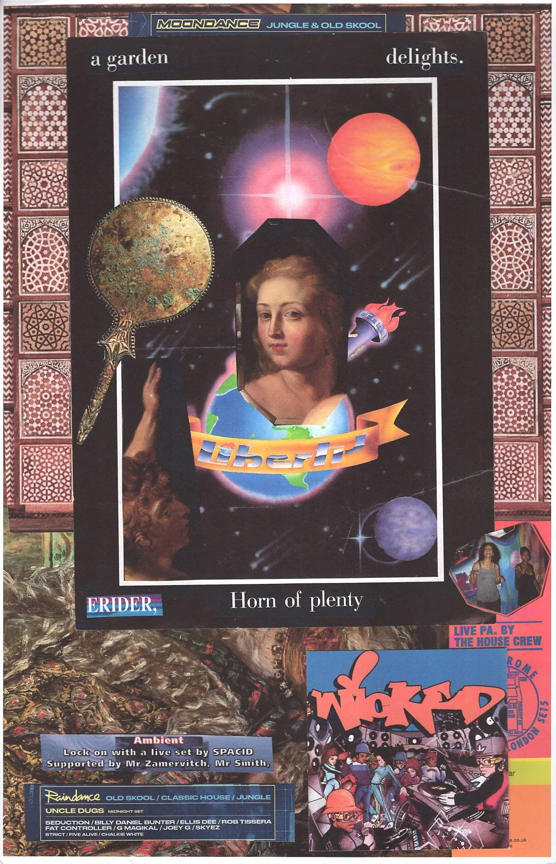 Garden Rave ... Original rave dance music poster collage art, large card paper reprint ...