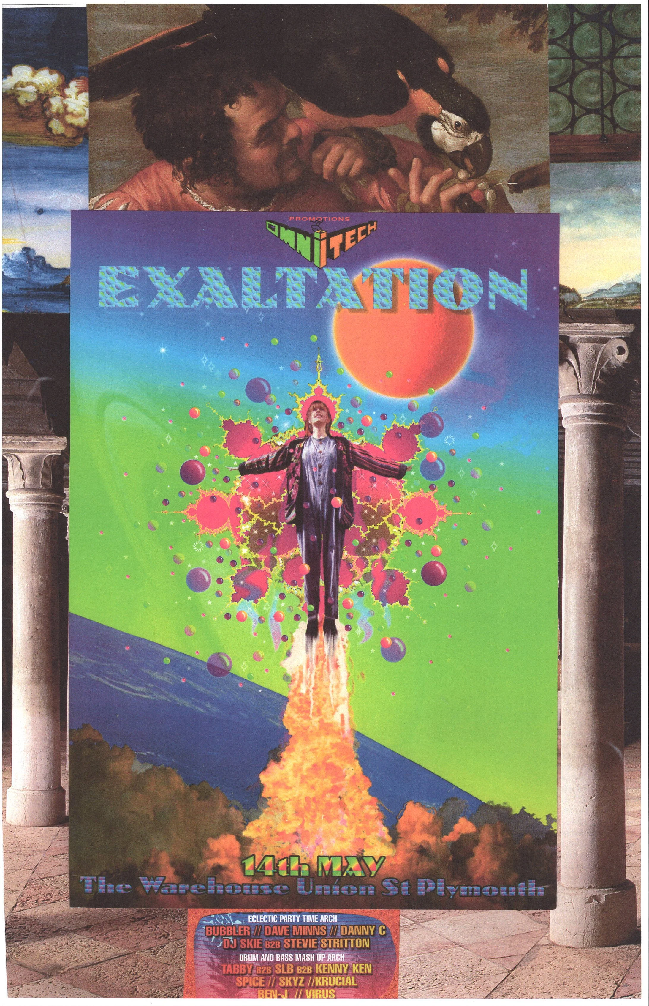 Exaltation ... Original rave dance music poster collage art, large card paper reprint