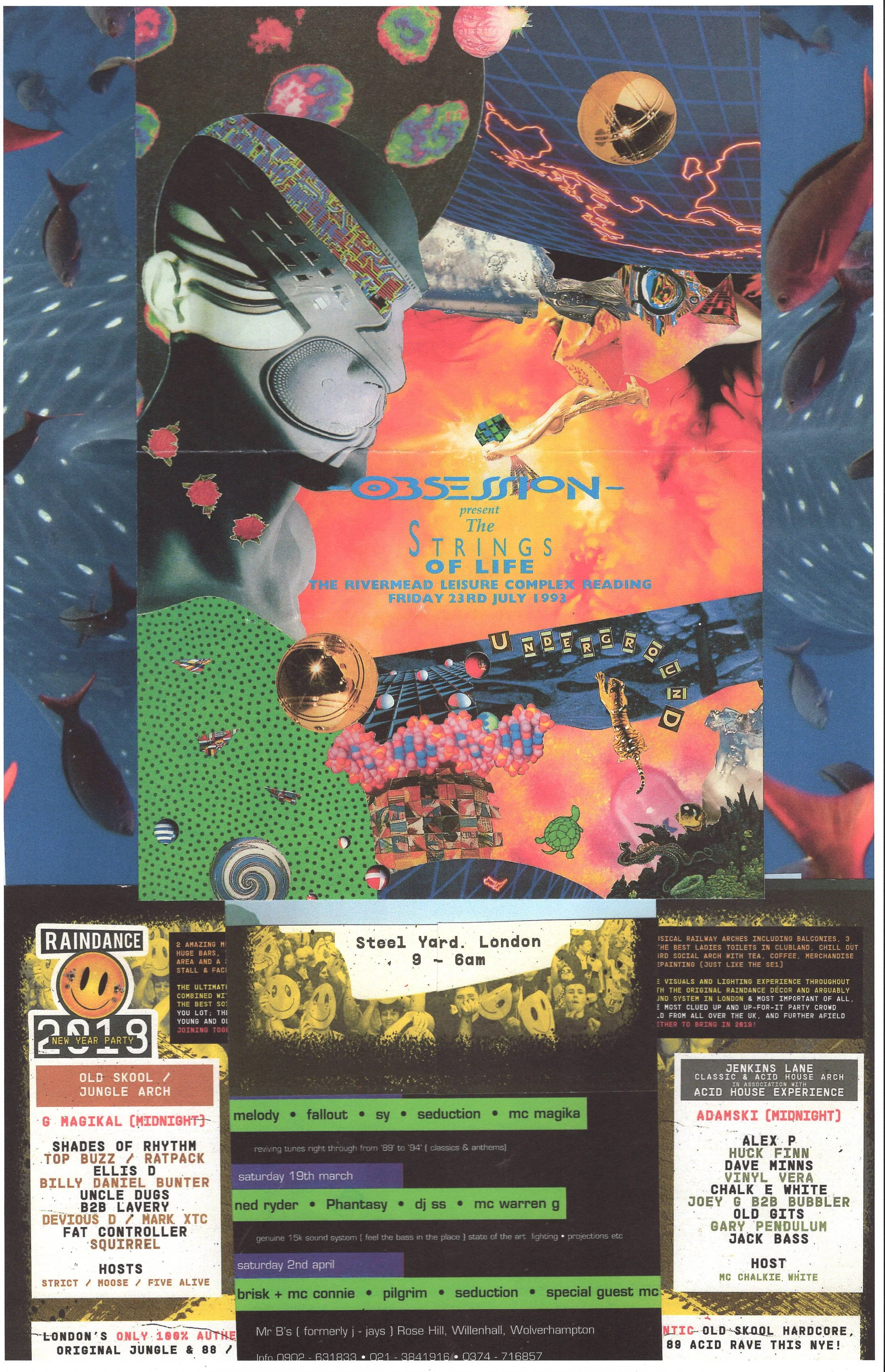 Obsession Rave ... Original rave dance music poster collage art, large card paper reprint ...