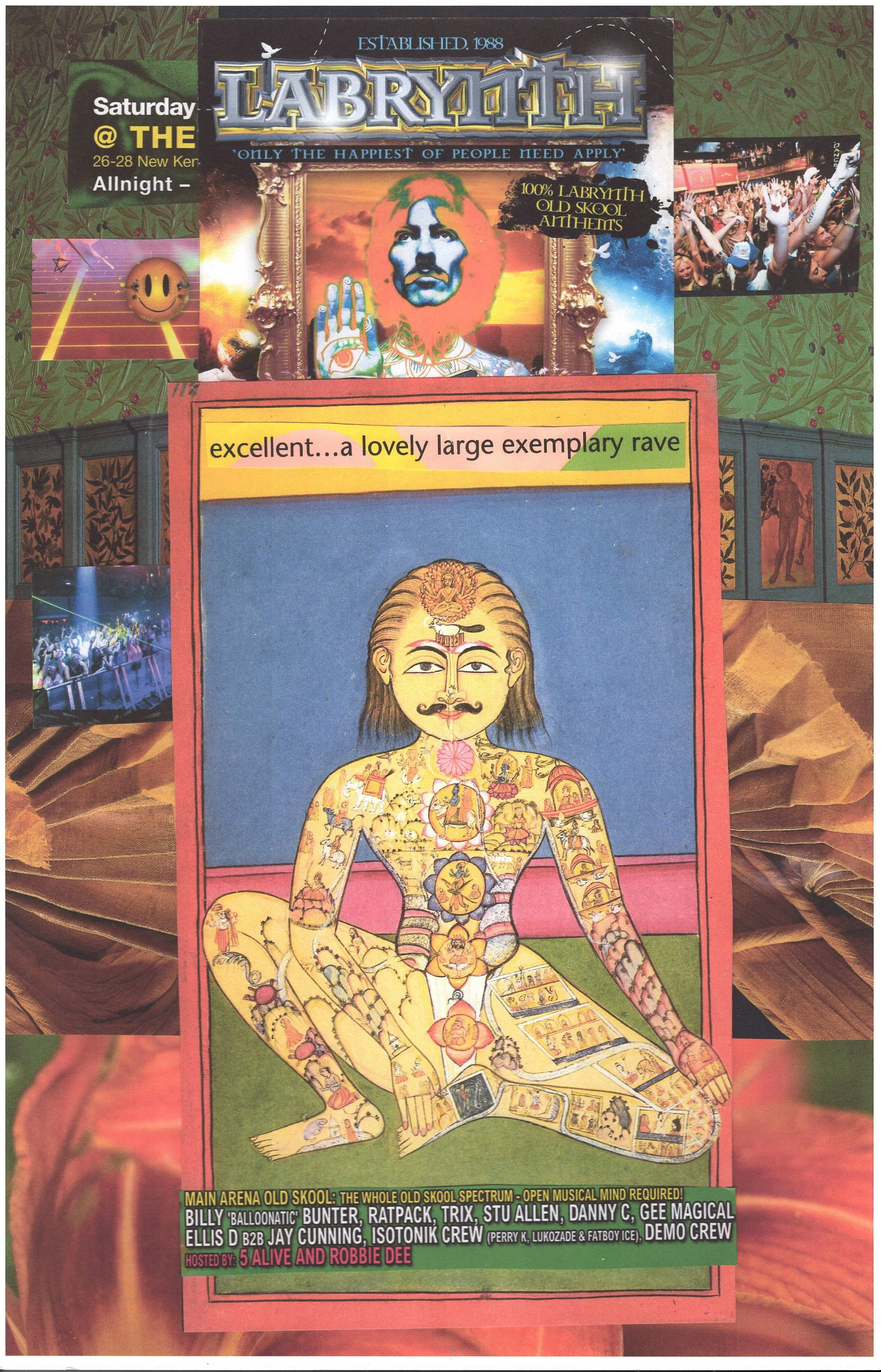 Labrynth Rave #3 ... Original rave collage poster artwork, large card paper reprint ...