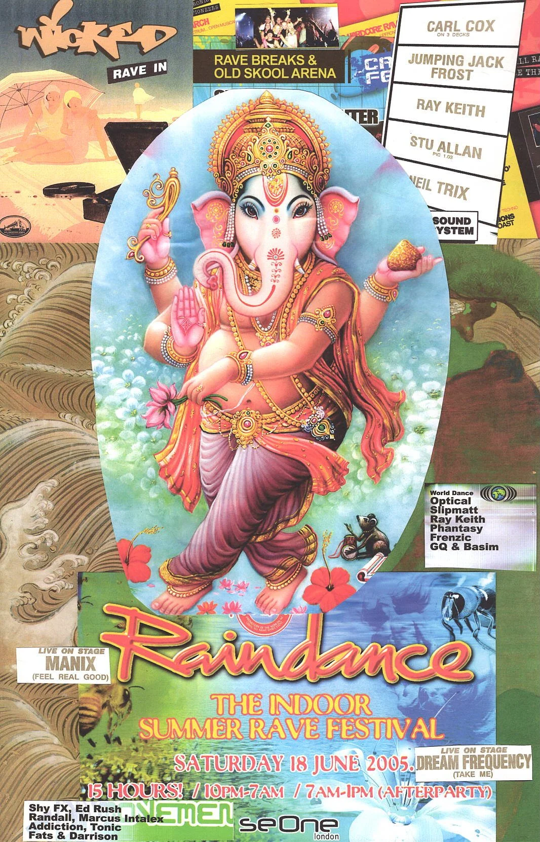 Ganesh Rave #7 ... Original rave art collage, large card paper reprint ...