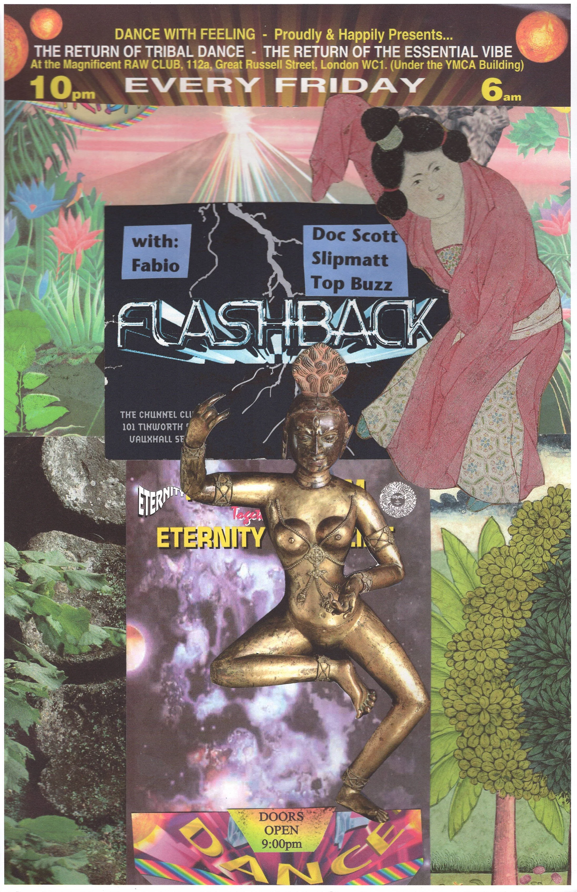 Flashback Rave #4 ... Original rave dance music poster collage art, large card paper reprint ...