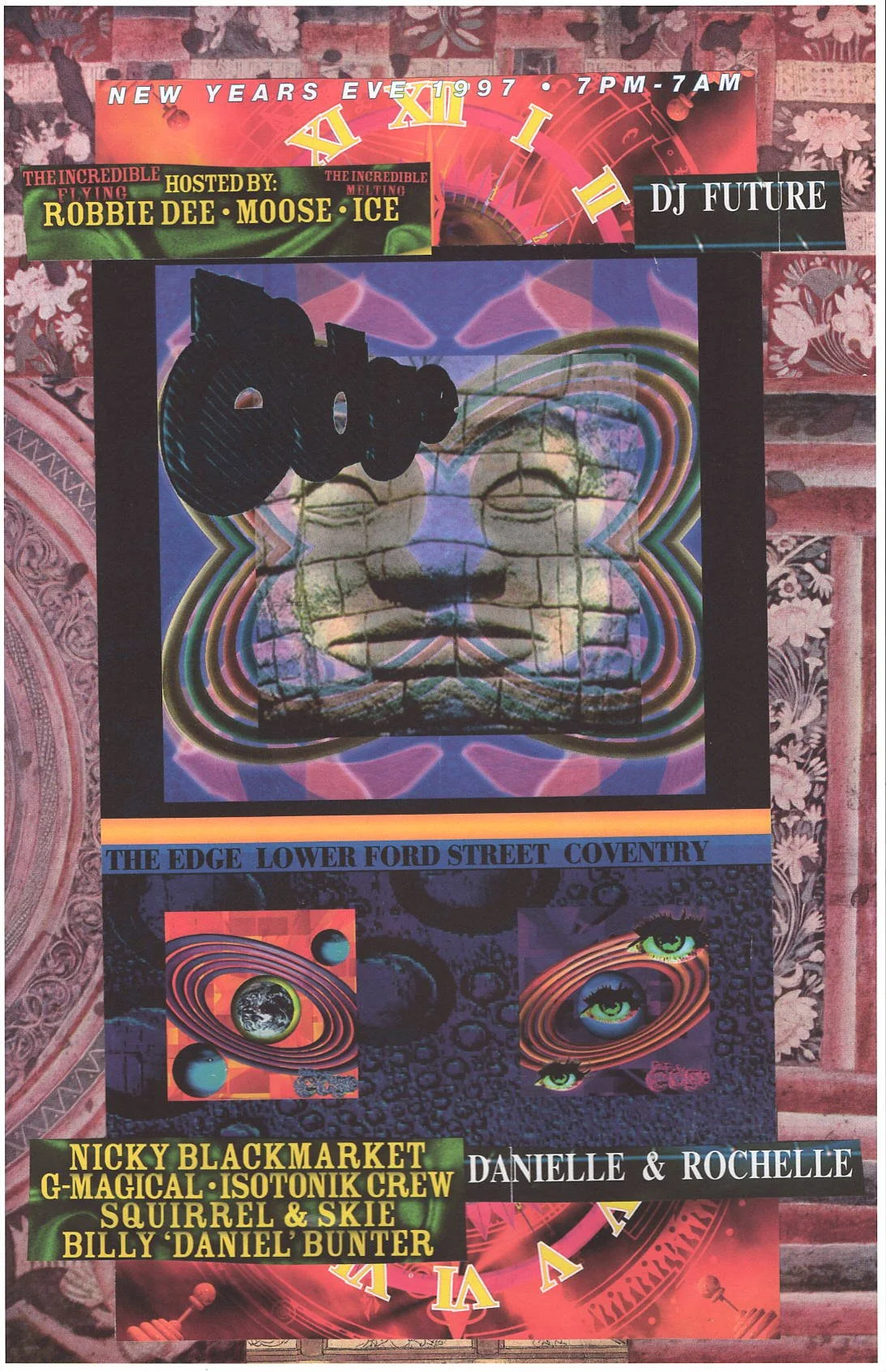 Edge Rave #2 ... Original rave collage poster art, large card paper reprint ...