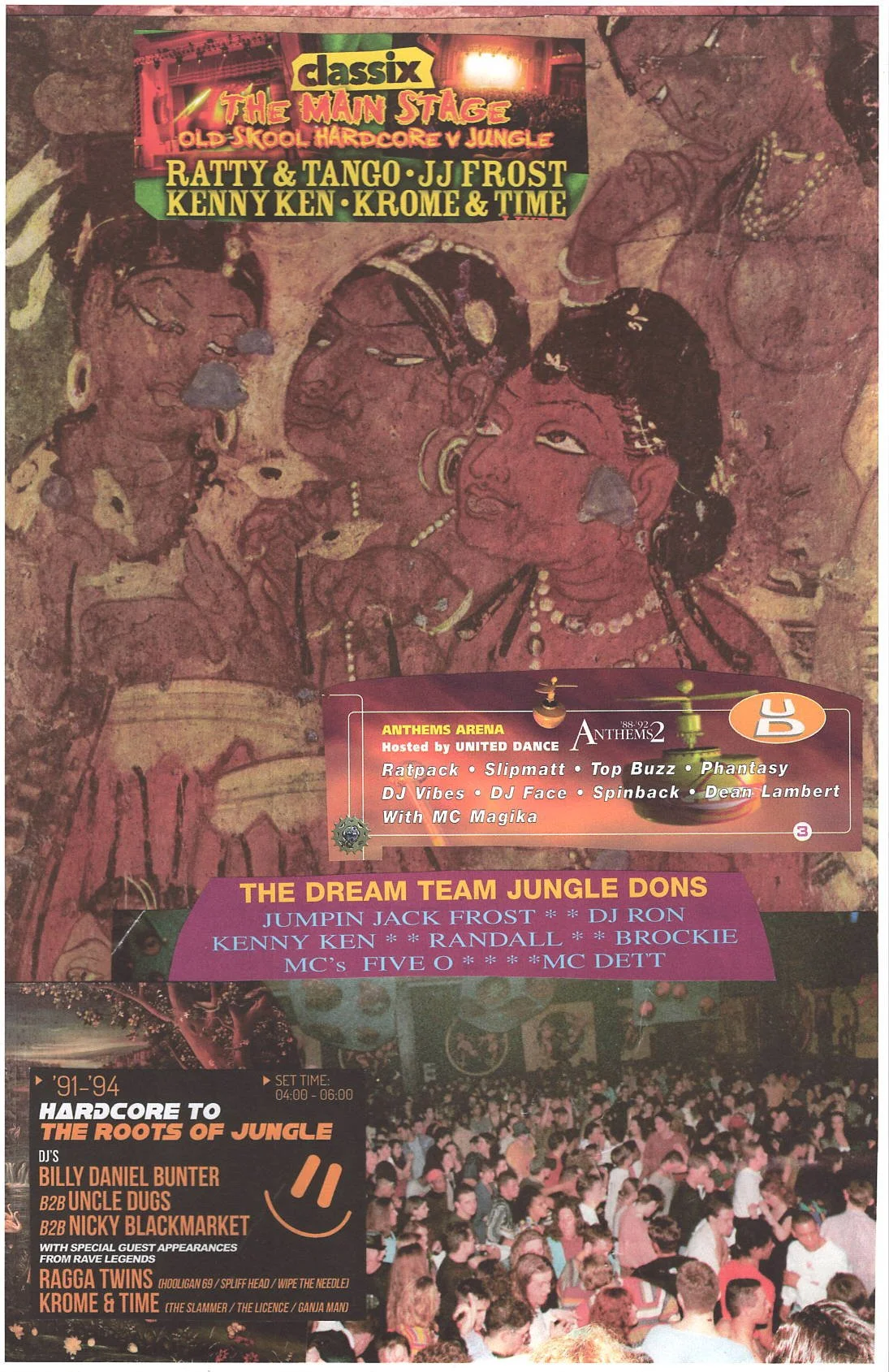 Jungle Rave #1 ... Original rave dance music poster collage art, large card paper reprint ...