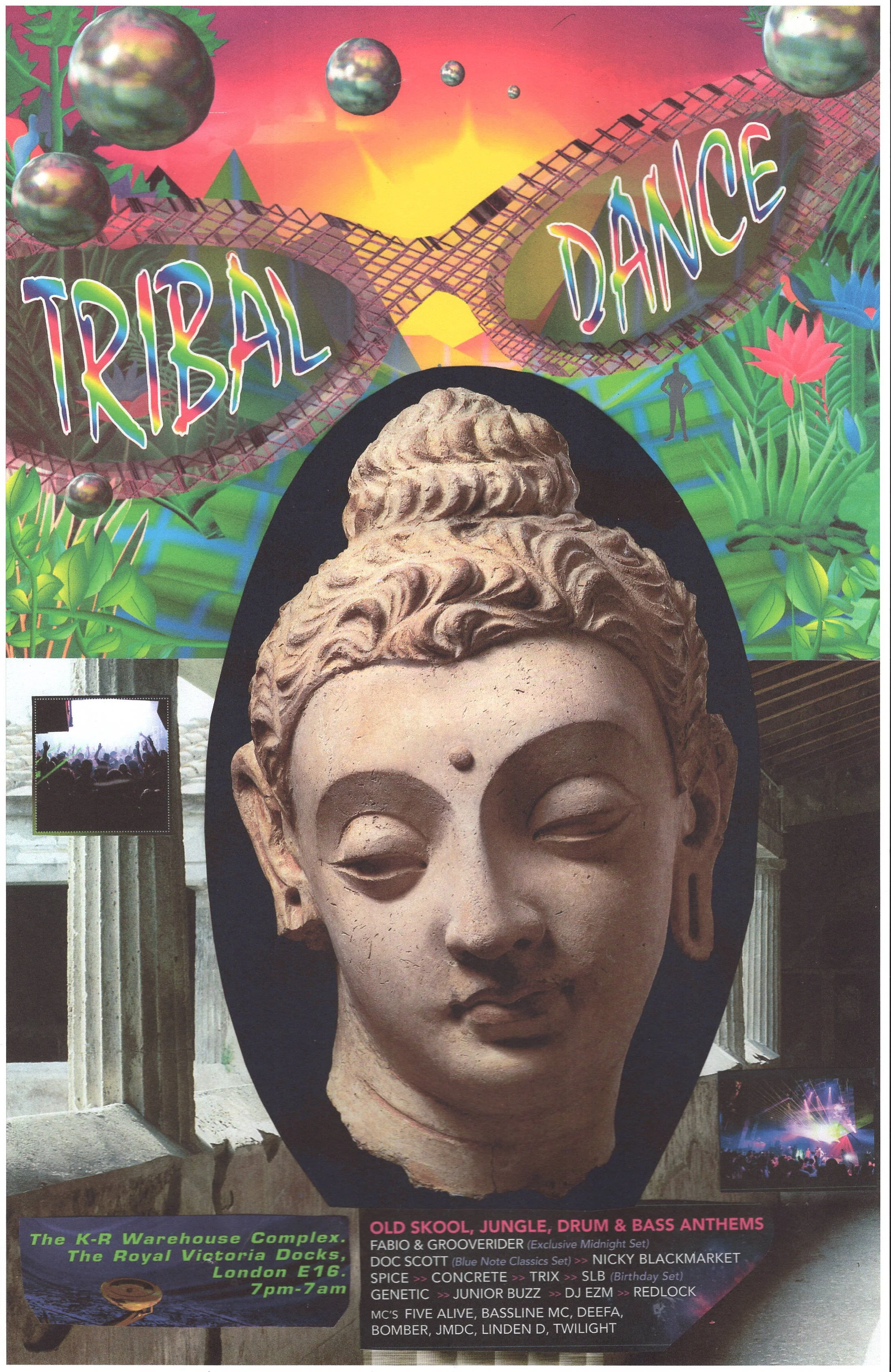 Tribal Rave ... Original rave poster collage artwork, paper reprint ...