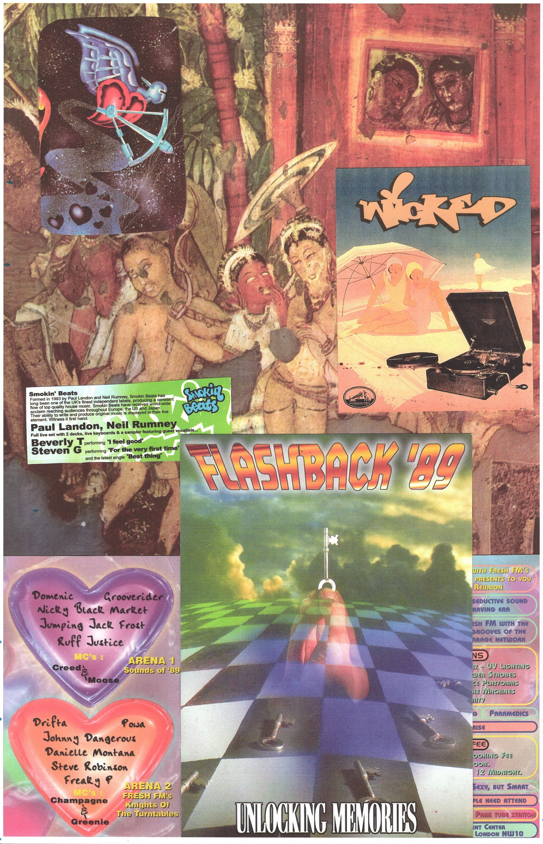 Flashback Rave #2 ... Original rave poster collage artwork, large card paper reprint ...