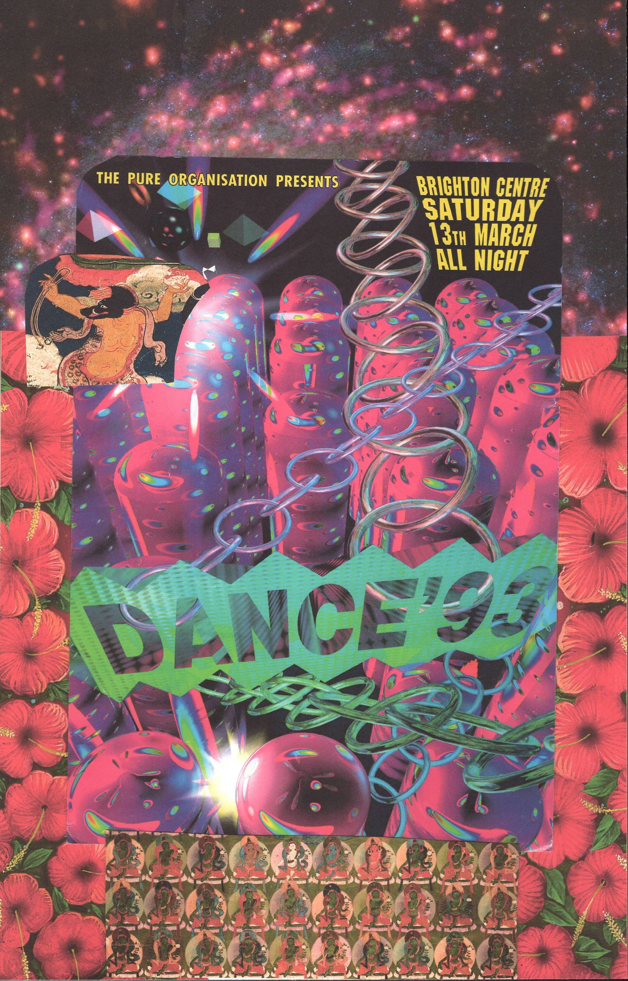 Dance 93 Rave ... Original rave dance music poster collage artwork ... large card paper reprint ...