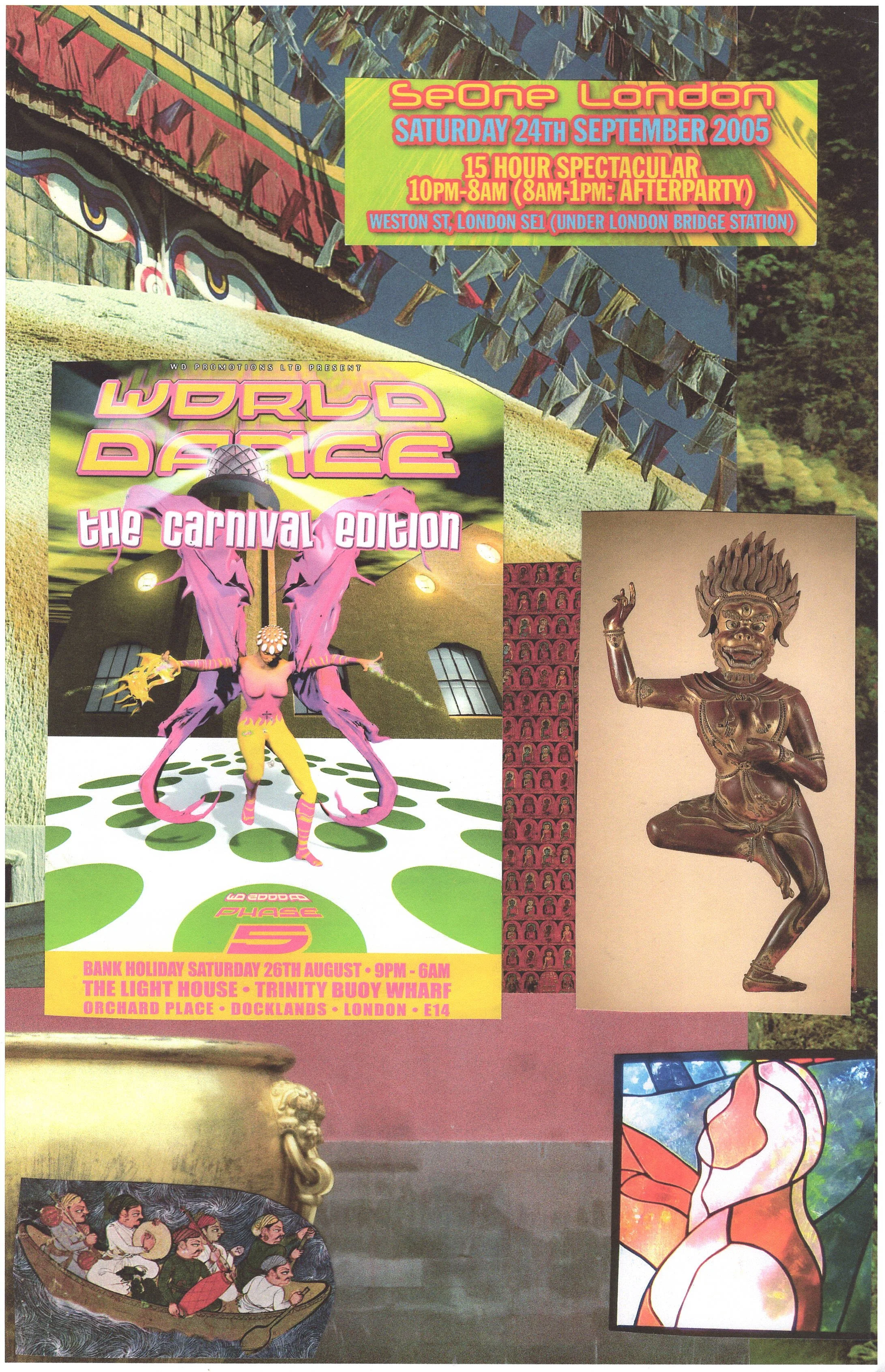 World Rave #6 ... Original rave dance music collage art, large card paper reprint ...