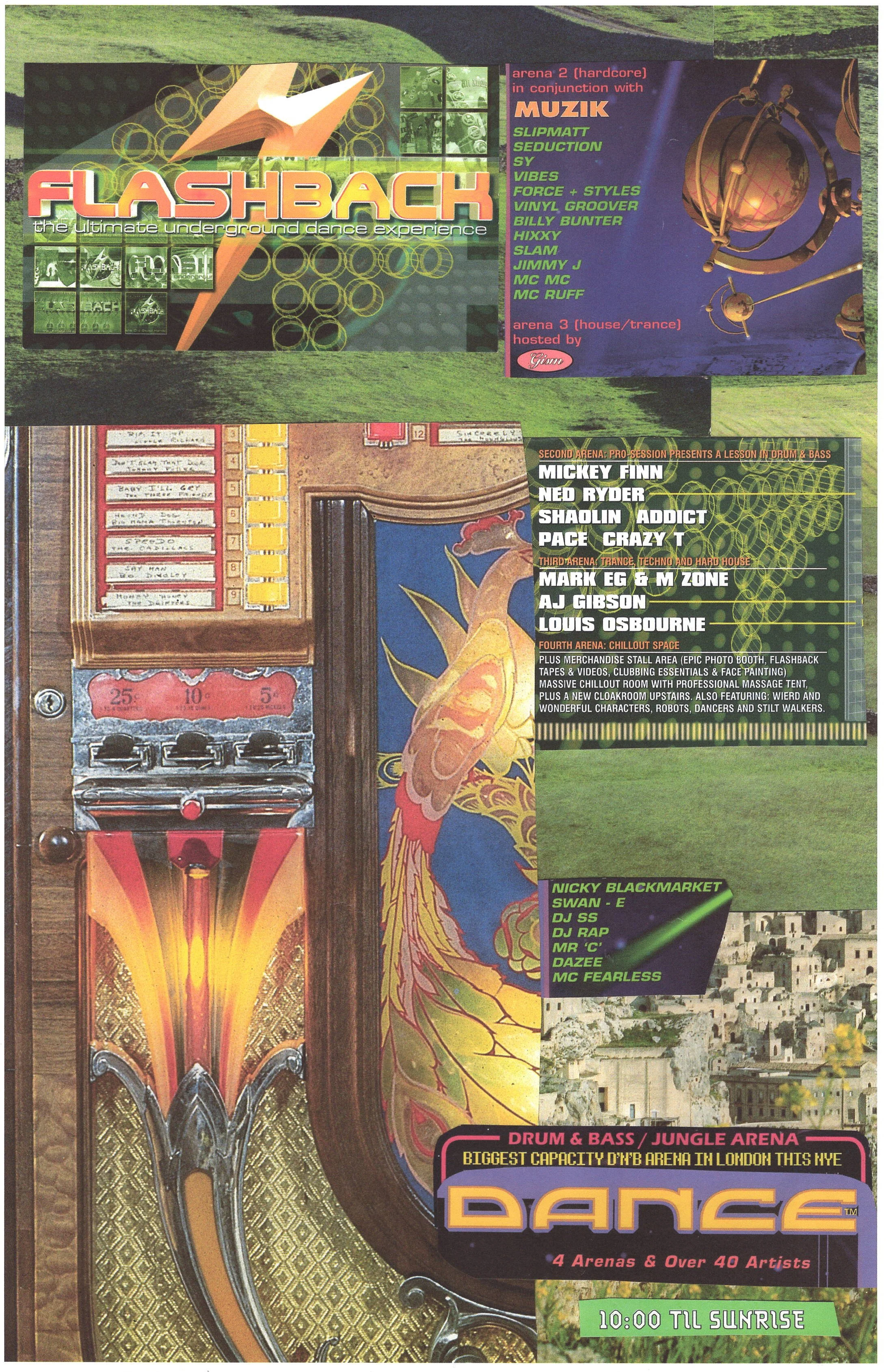 Flashback Rave ... Original rave dance music poster collage art, large card paper reprint ...