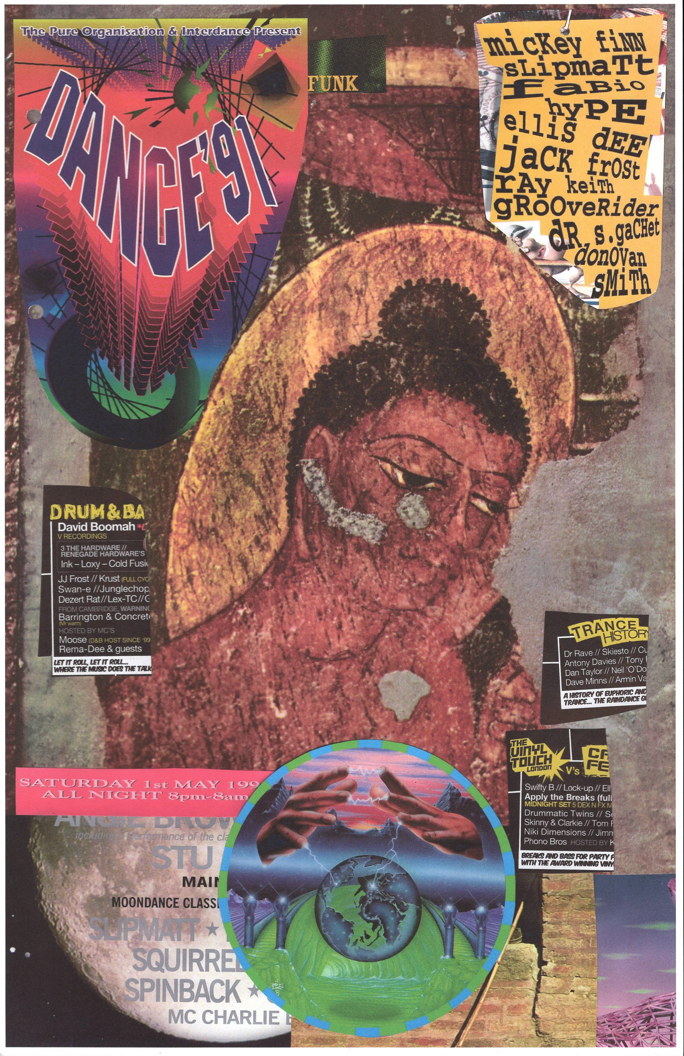 Buddha Rave #7 ... Original rave poster collage art, large card paper reprint ...