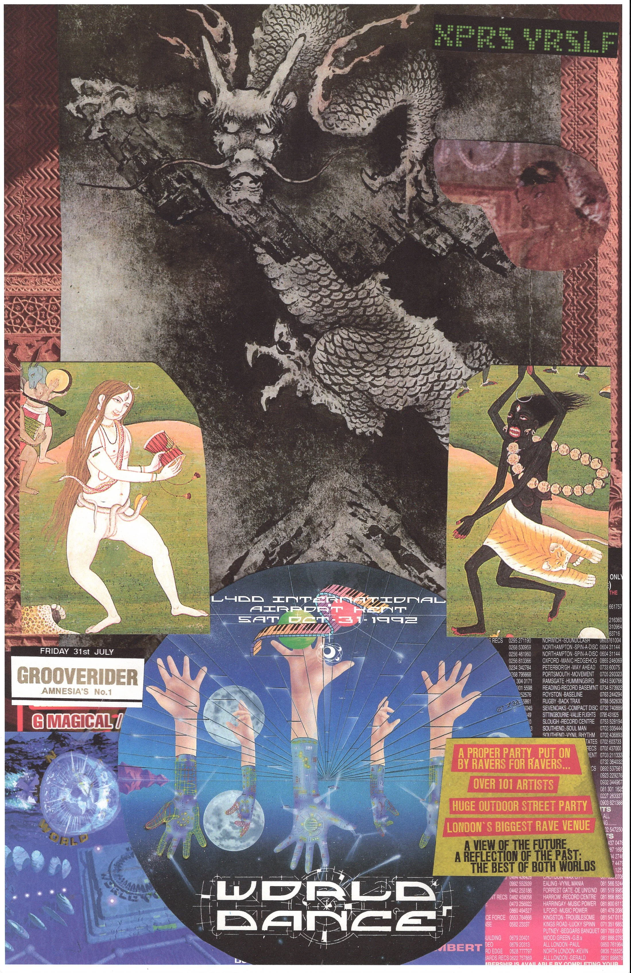 Shiva Rave #2 ... Original rave dance music poster collage art, large card paper reprint ...