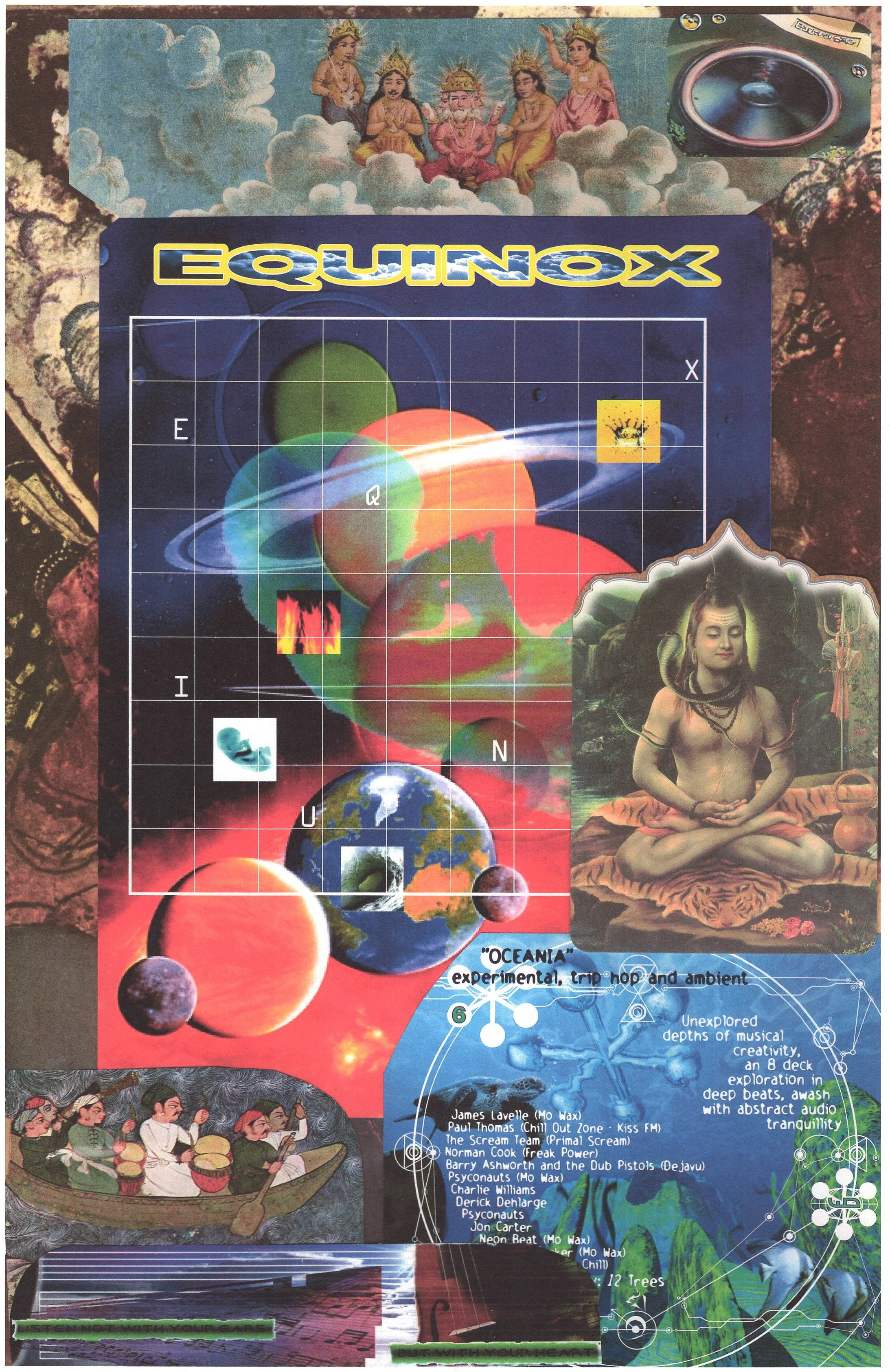 Equinox Rave #2 ... Original rave dance music collage art, large card paper reprint ...