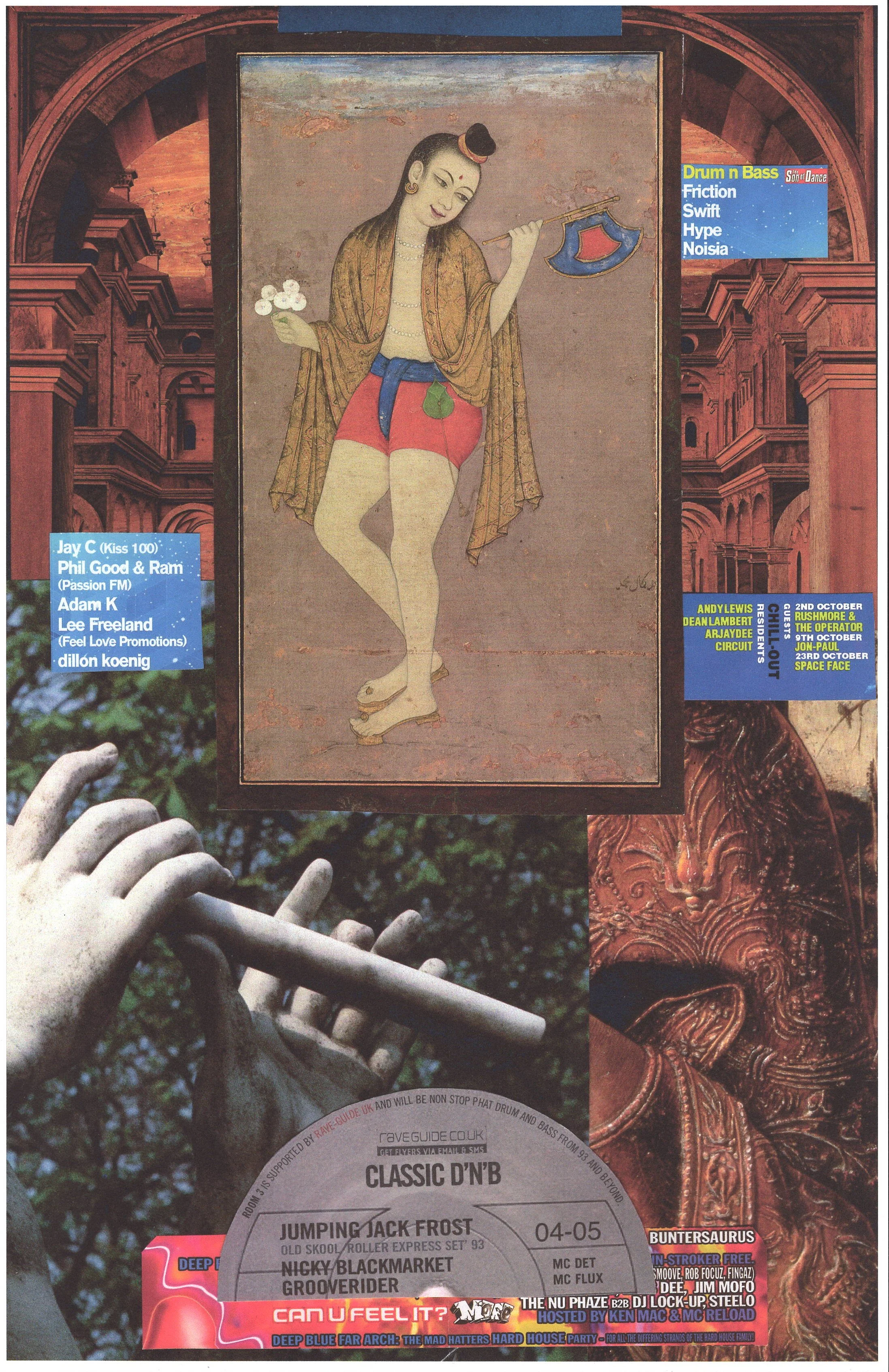 Flute Rave ... Original rave poster collage artwork, large card paper reprint