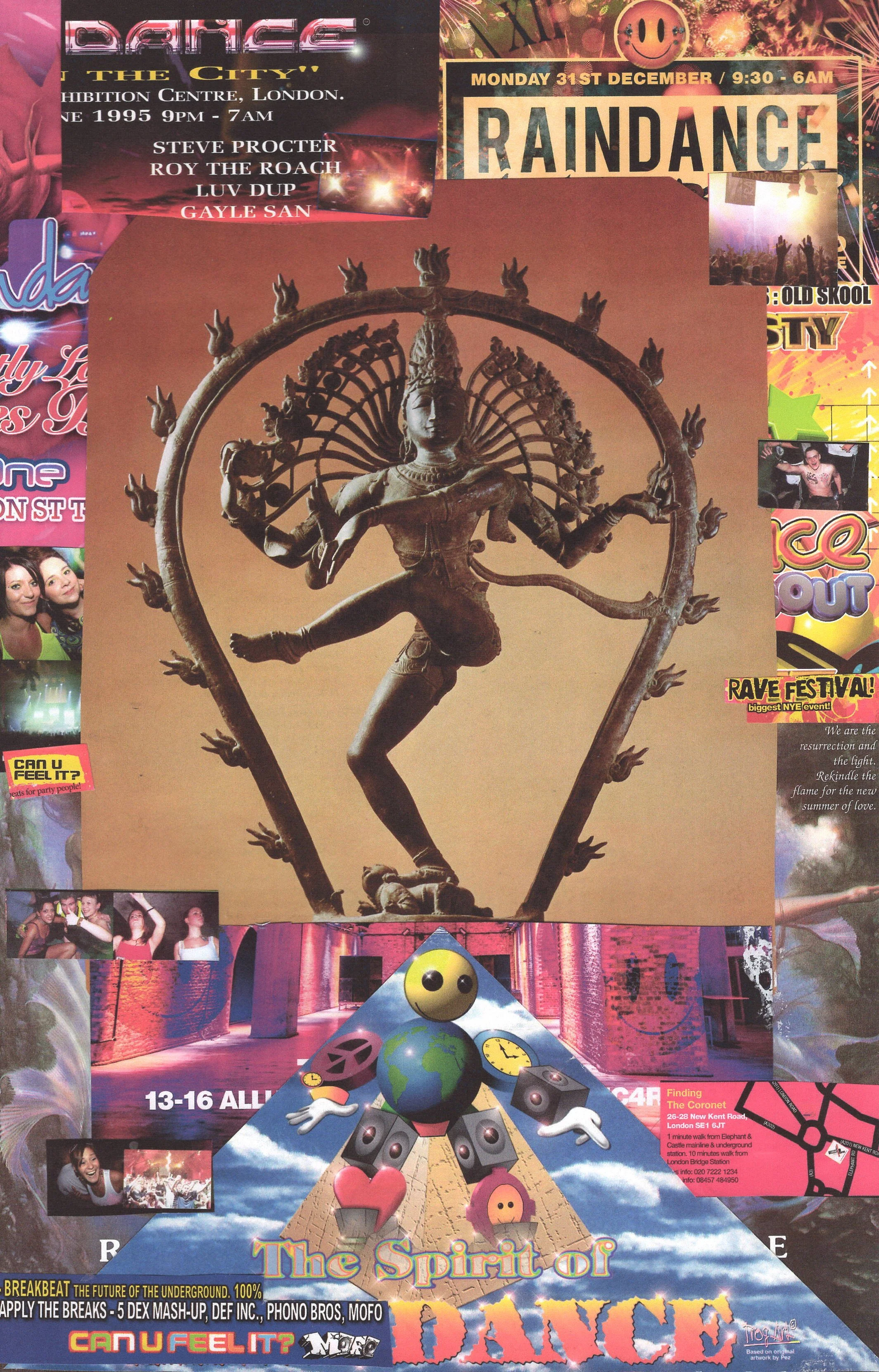 Shiva Rave #3 ... Original rave poster collage artwork, large card paper reprint ...