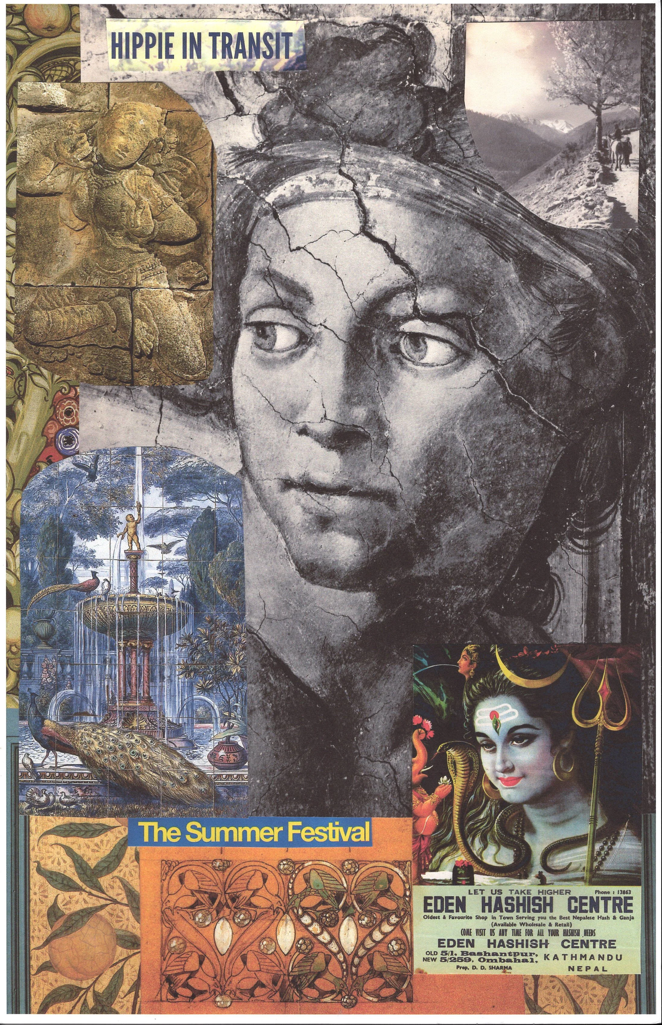 Hippie #1 ... Original collage artwork, large card paper reprint ...