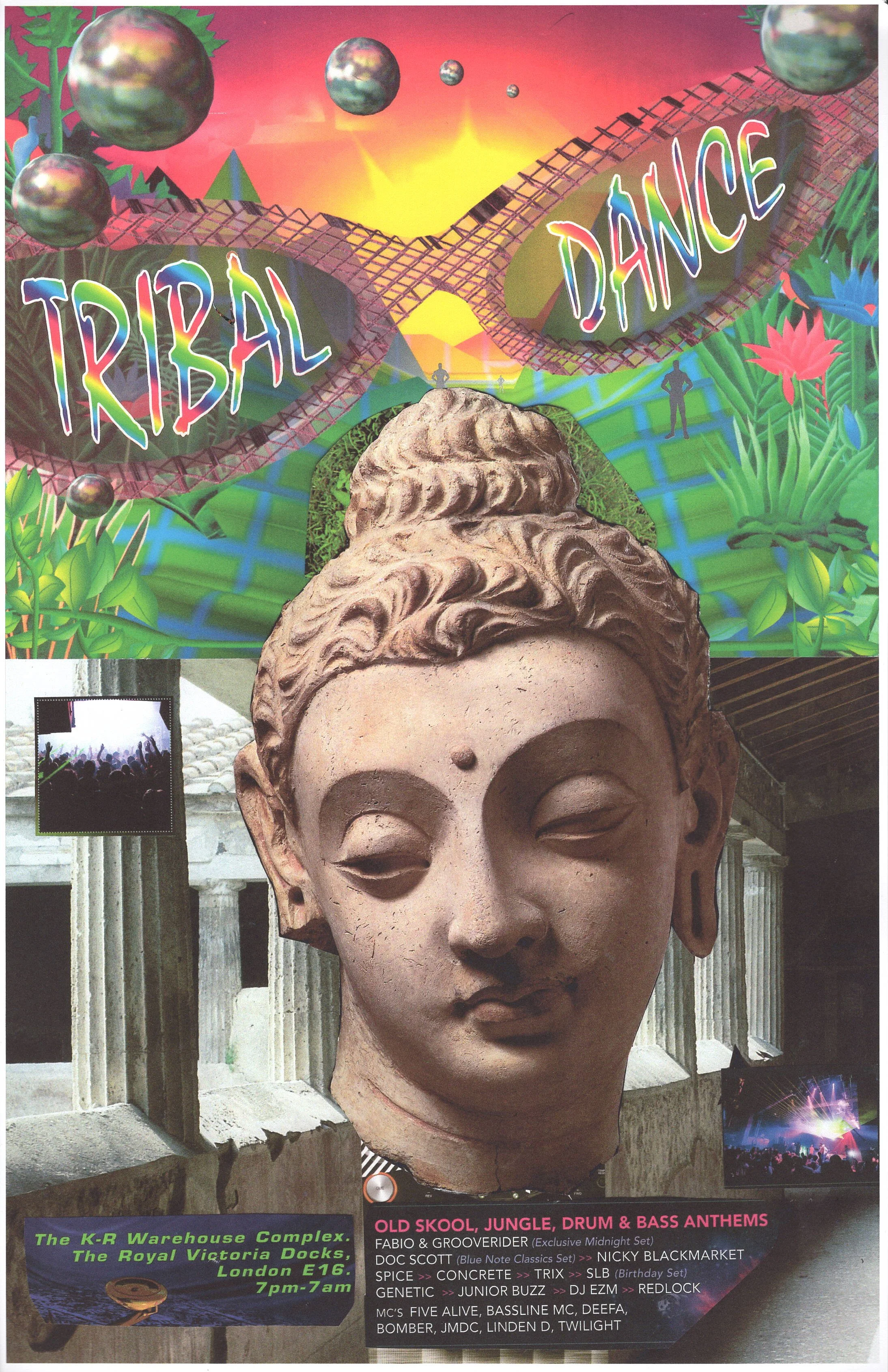 Tribal Rave ... Original rave art poster collage, large card paper reprint ...